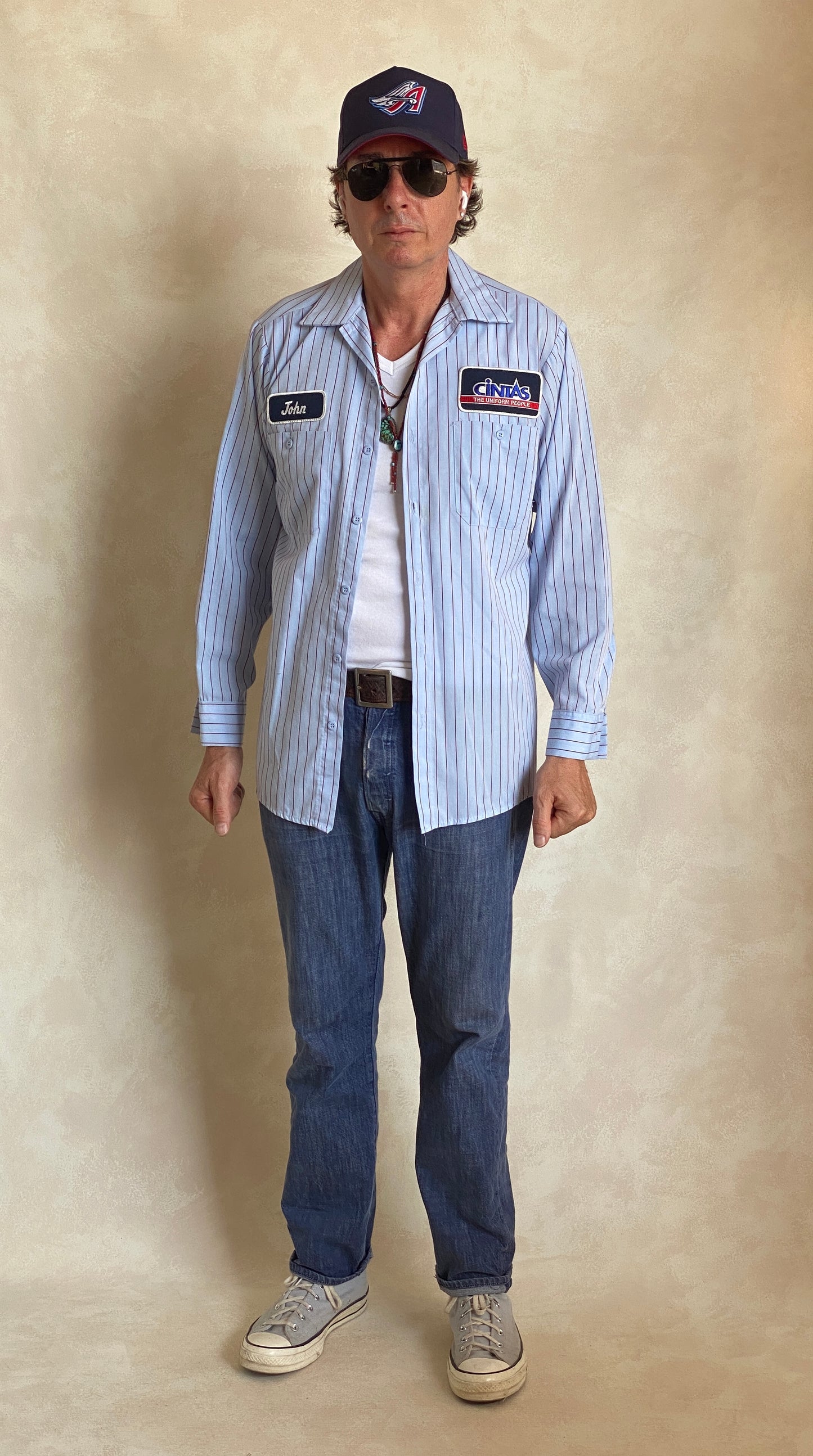 Med. Vintage Cintas stripe Work shirt Made in USA - USA Vintage Bcn