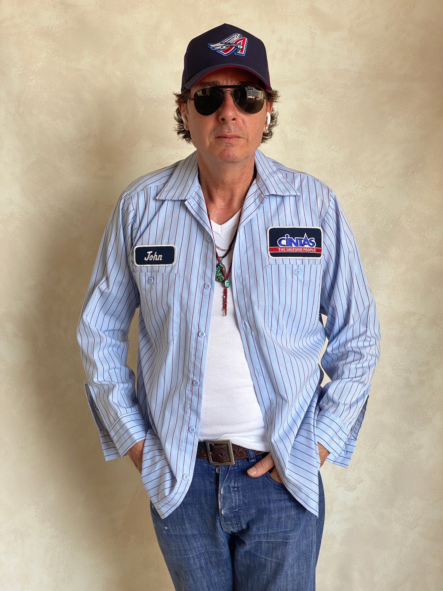 Med. Vintage Cintas stripe Work shirt Made in USA - USA Vintage Bcn