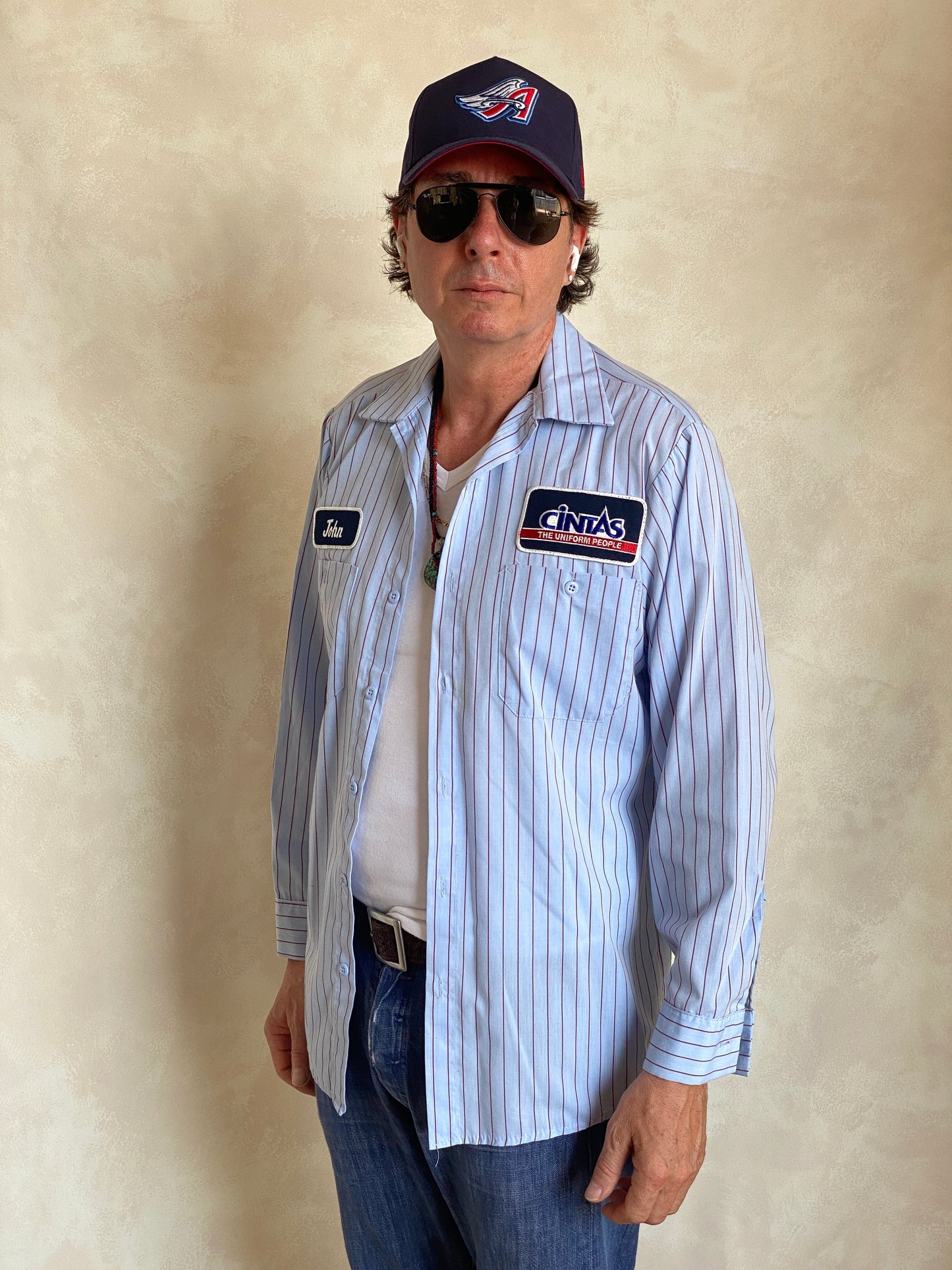 Med. Vintage Cintas stripe Work shirt Made in USA - USA Vintage Bcn