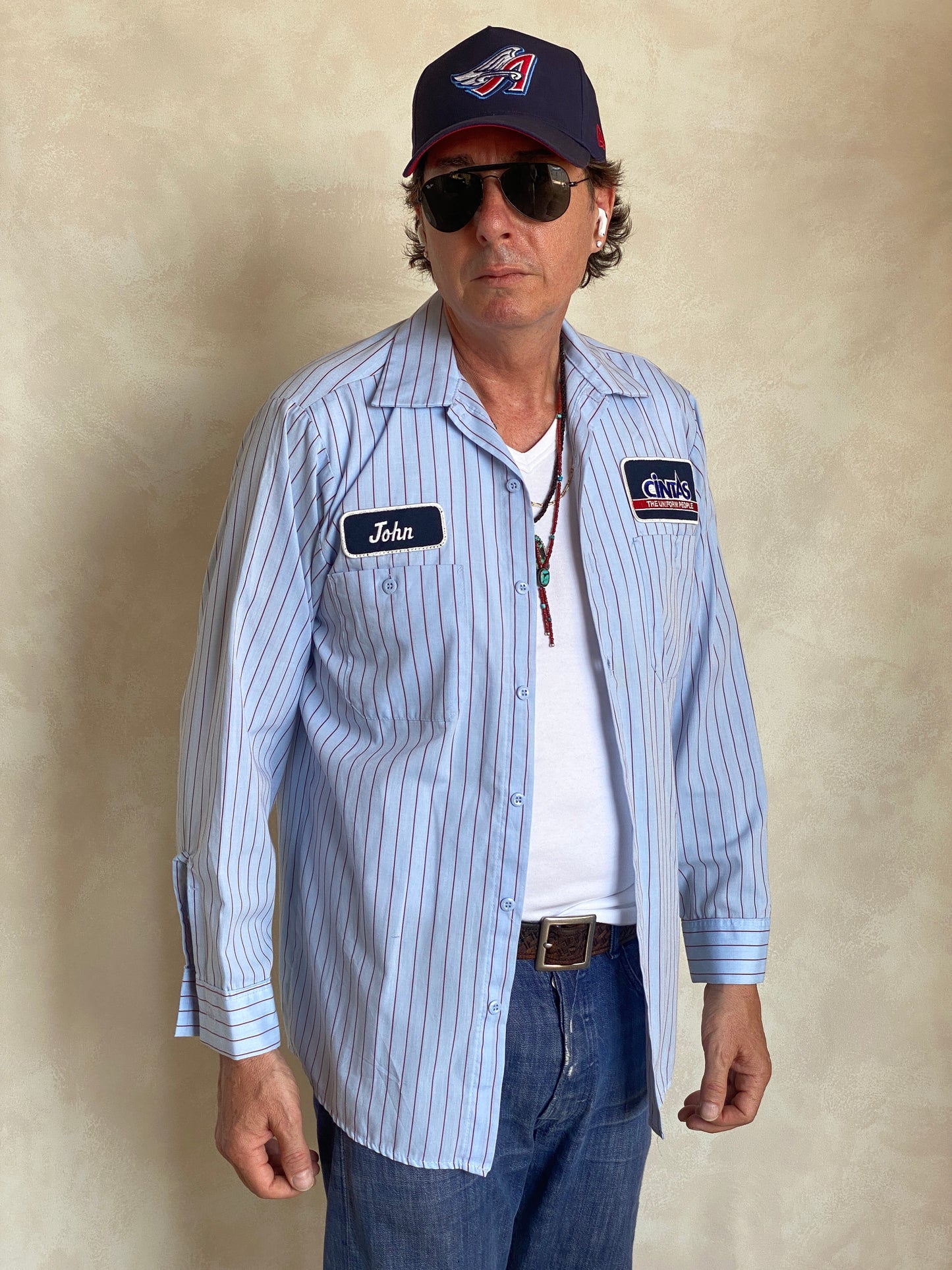 Med. Vintage Cintas stripe Work shirt Made in USA - USA Vintage Bcn