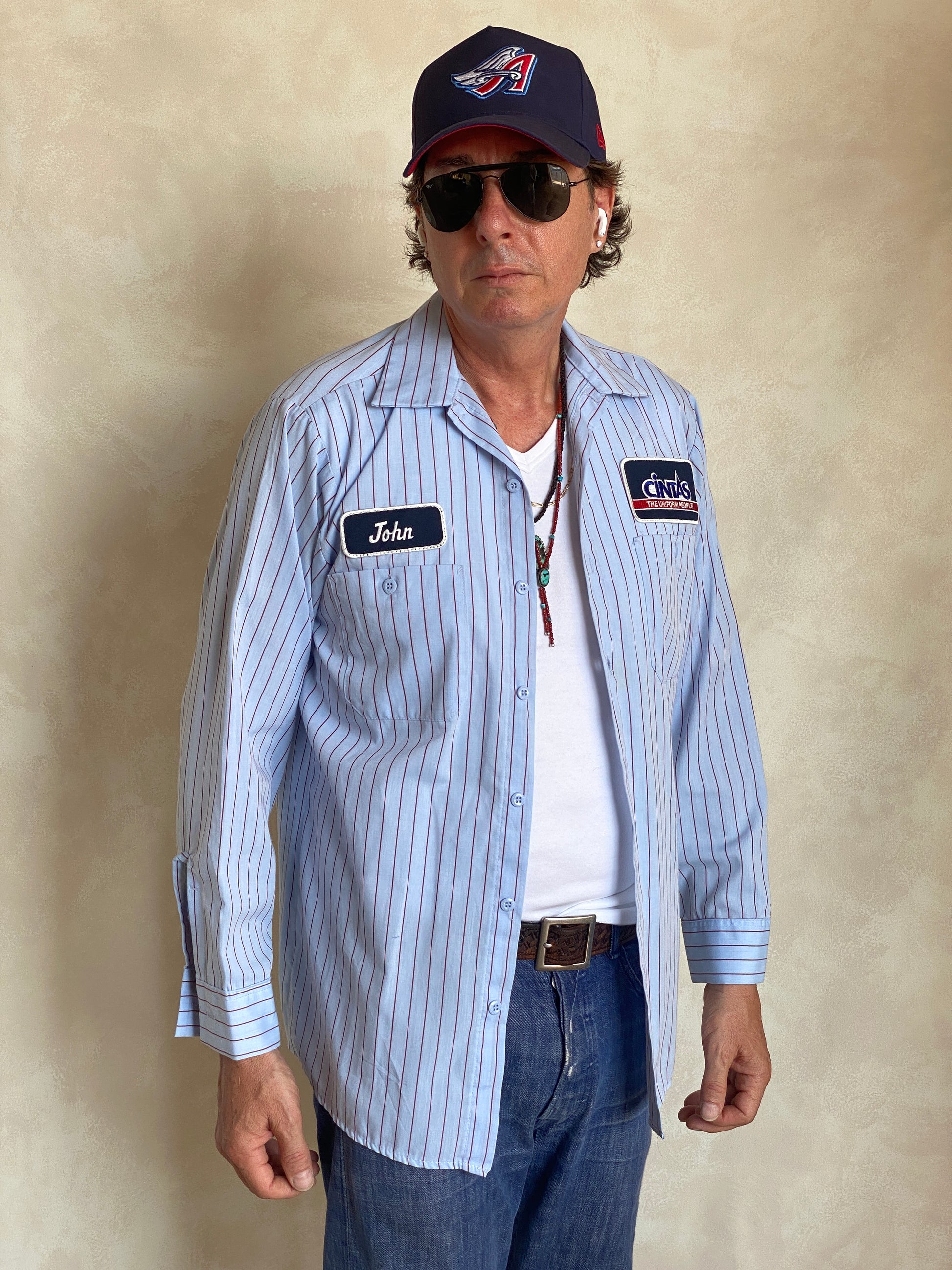 Med. Vintage Cintas stripe Work shirt Made in USA - USA Vintage Bcn