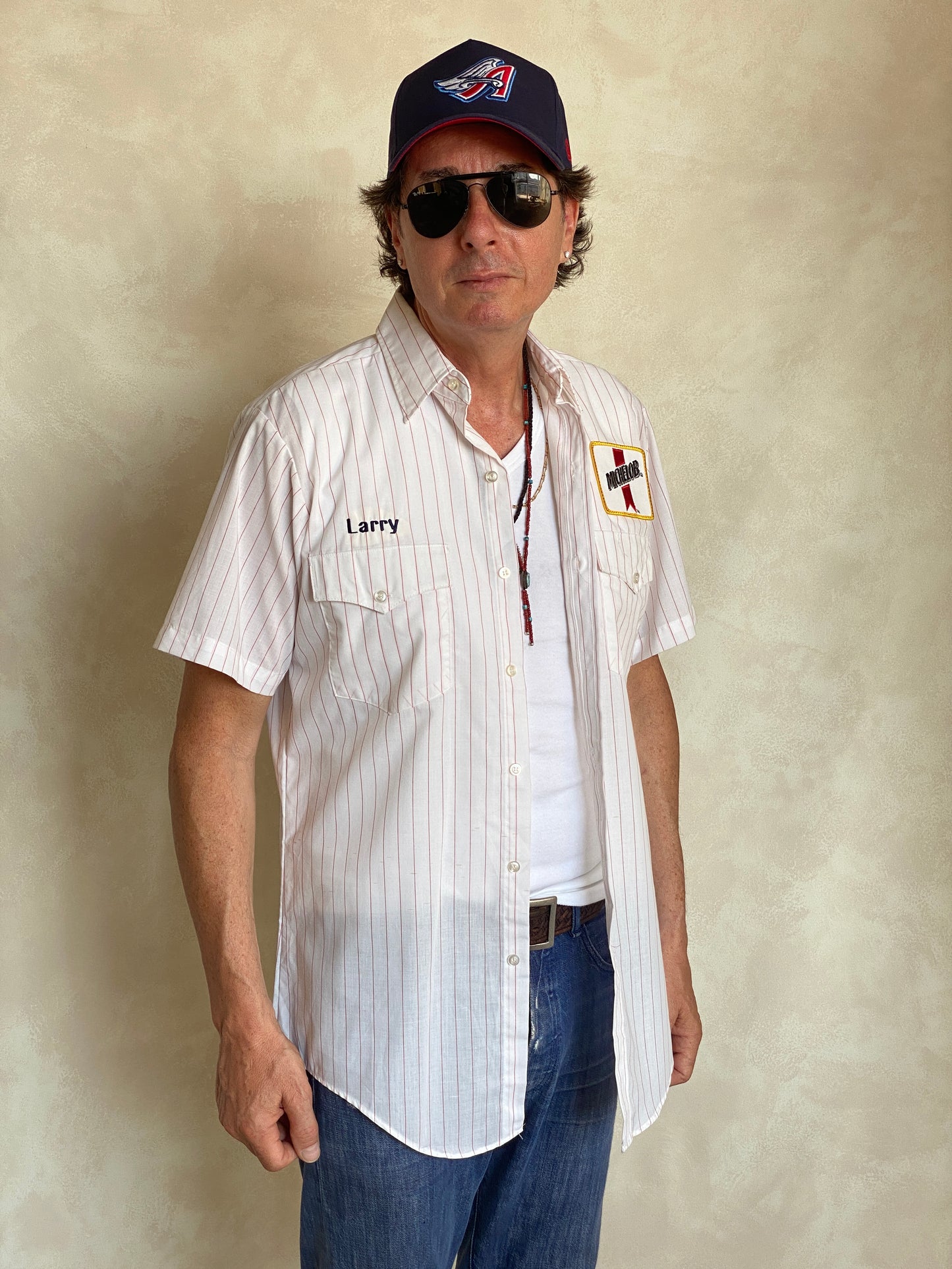 Med. Vintage Budweiser stripe Work shirt Made in USA - USA Vintage Bcn