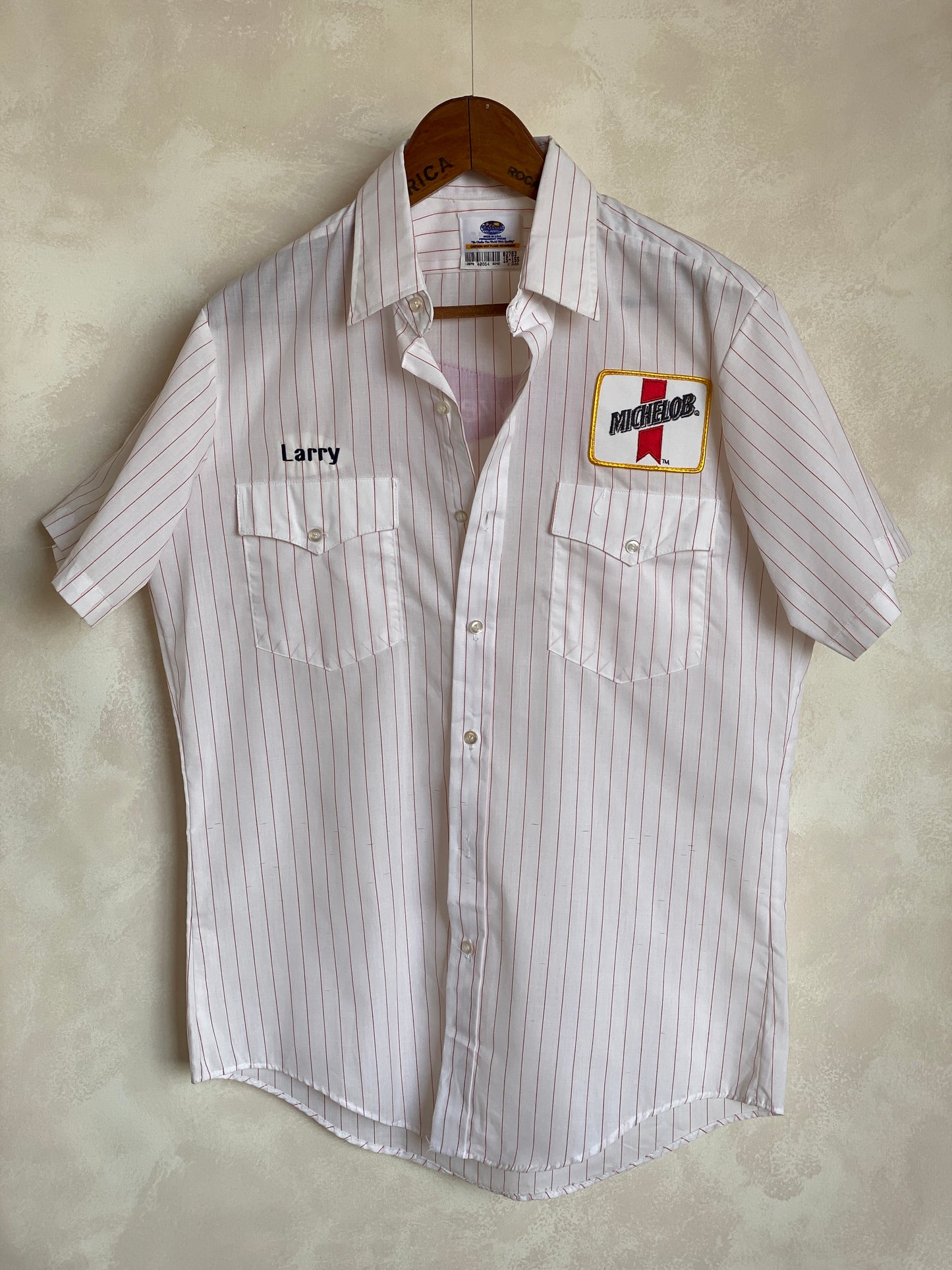 Med. Vintage Budweiser stripe Work shirt Made in USA - USA Vintage Bcn