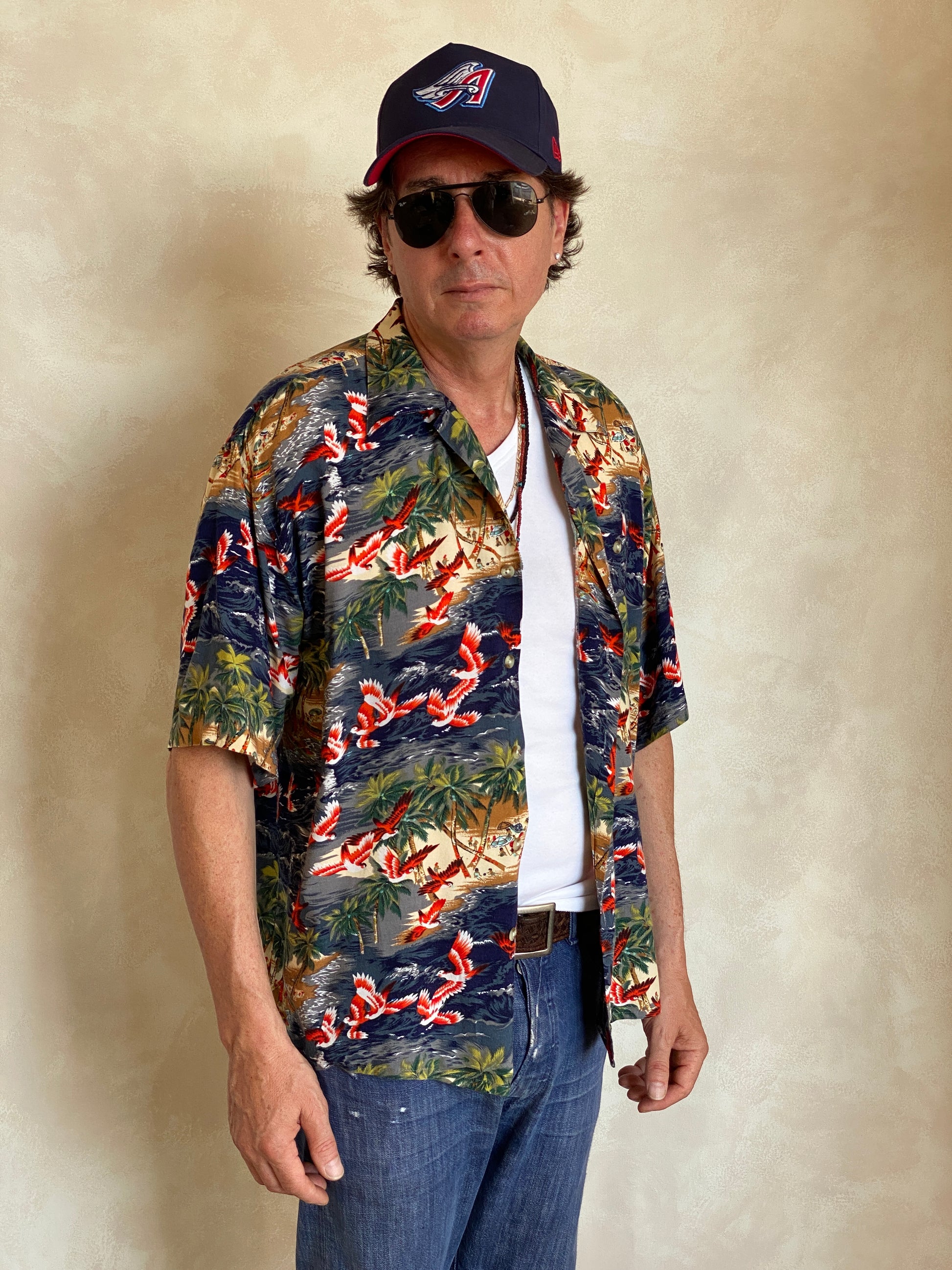 Size L. Vintage 90s polyester thin Hawaiian shirt - USA Vintage Bcn