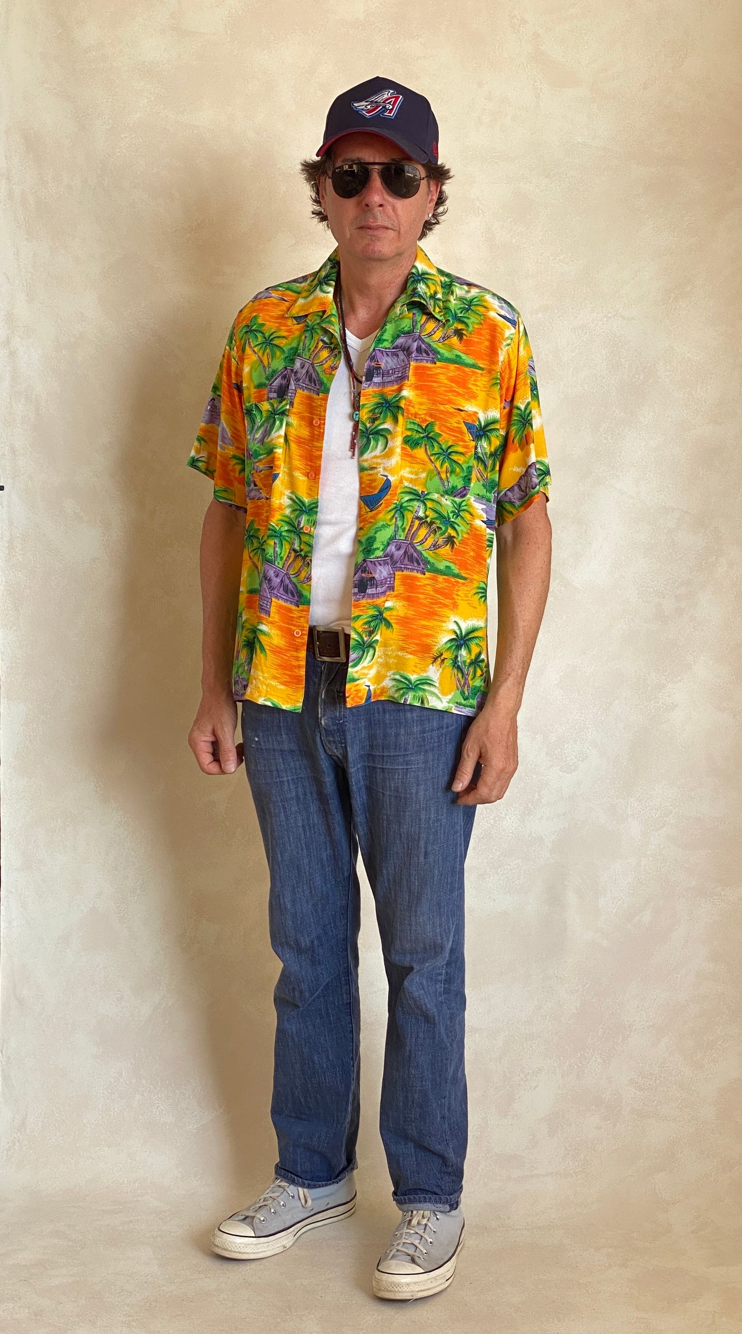 Size L. Vintage 90s Rayon Hawaiian shirt - USA Vintage Bcn