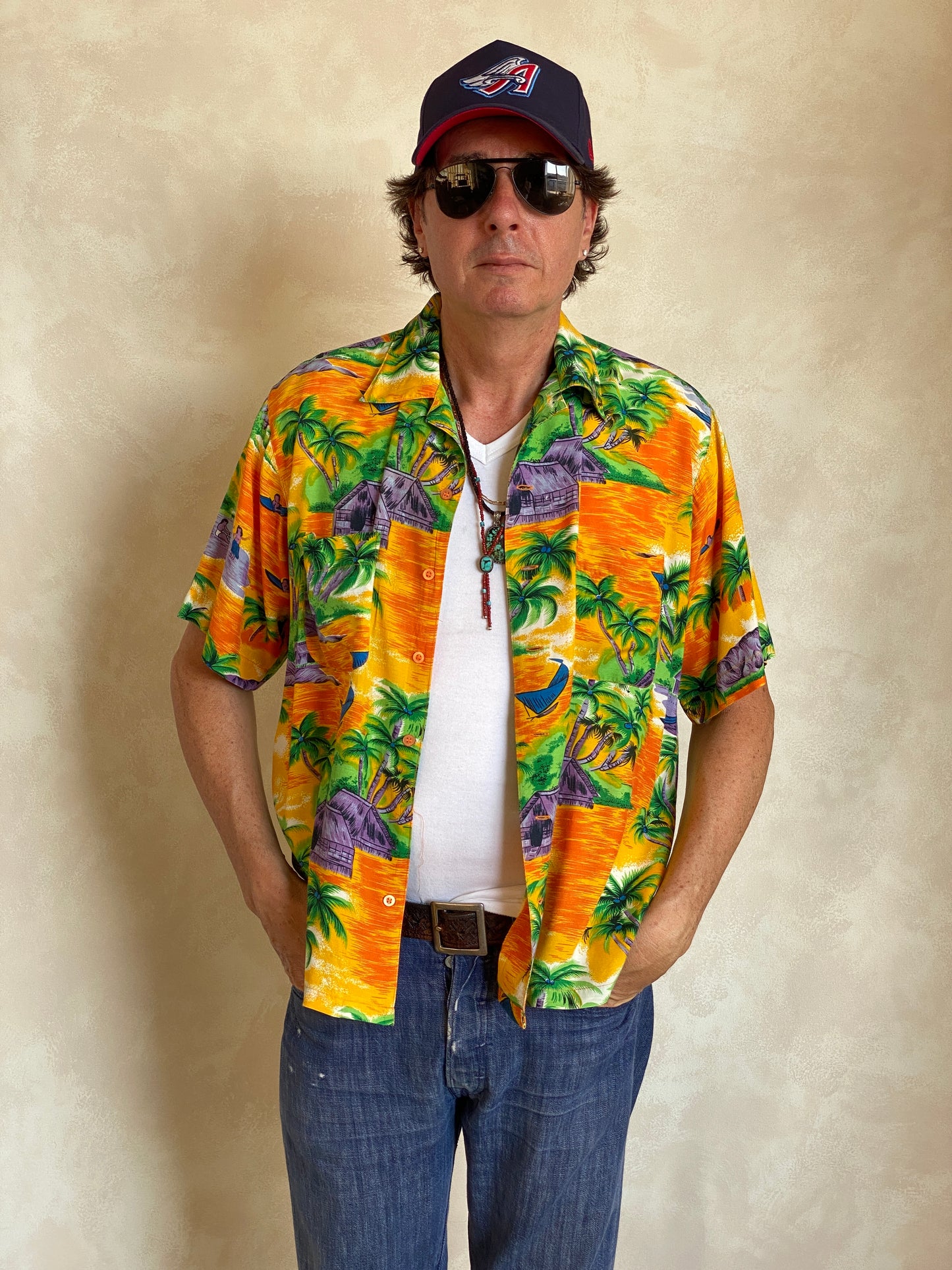 Size L. Vintage 90s Rayon Hawaiian shirt - USA Vintage Bcn
