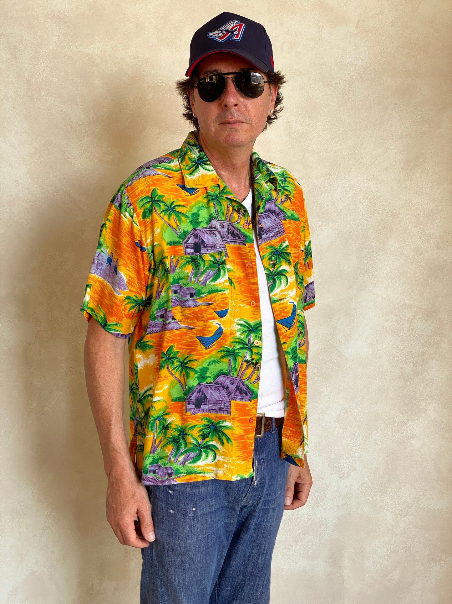 Size L. Vintage 90s Rayon Hawaiian shirt - USA Vintage Bcn