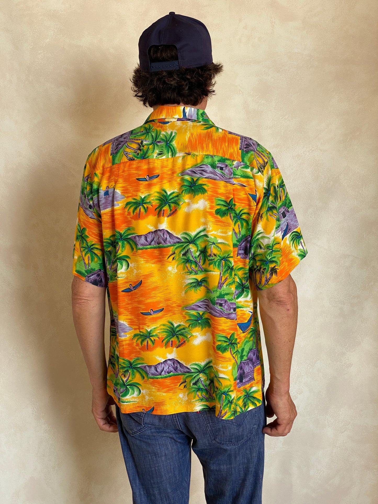 Size L. Vintage 90s Rayon Hawaiian shirt - USA Vintage Bcn