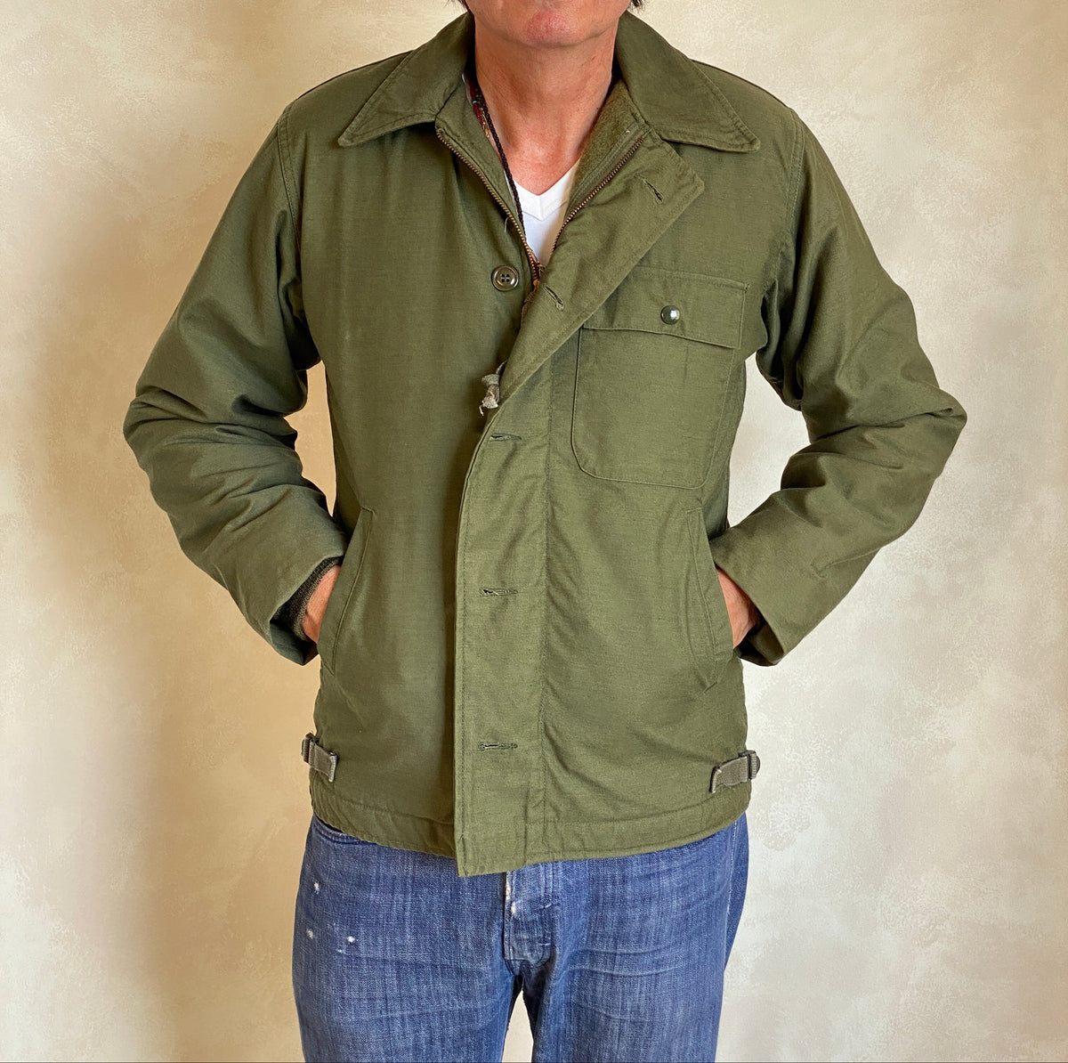 US Navy A-2 Deck Jacket — 1985 Issue, Authentic Military Outerwear- Size Small-AJ357 Studio