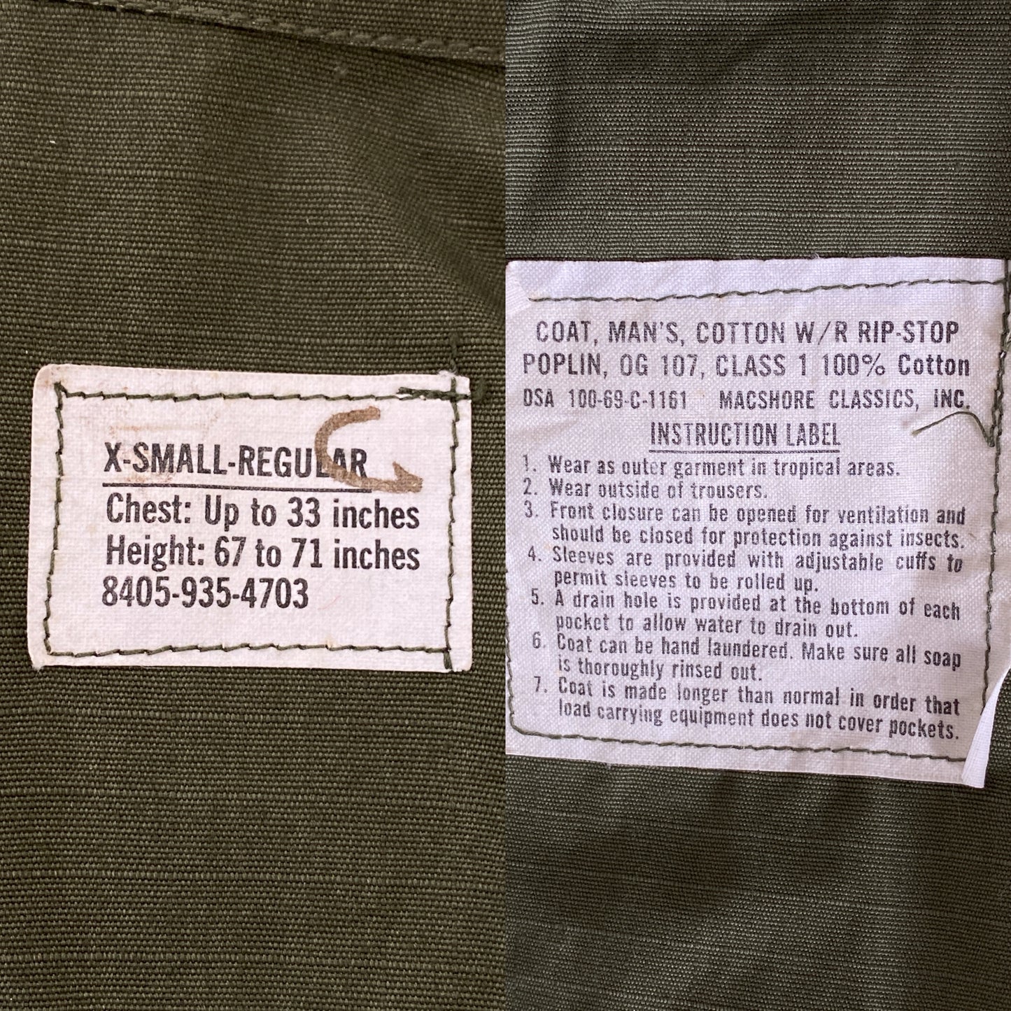 X Small Reg. Authentic 1969 US Army vintage Vietnam jungle jacket.-AJ357 Studio