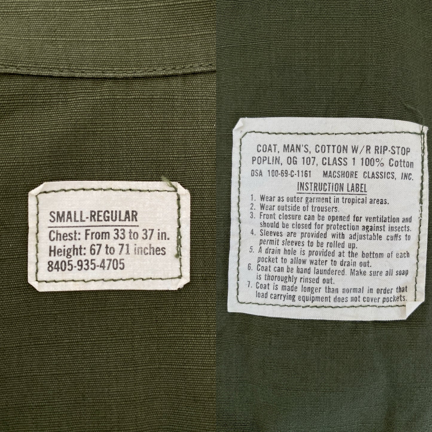 Small Reg. Authentic 1969 US Army Vintage Vietnam Jungle Jacket. Military-AJ357 Studio