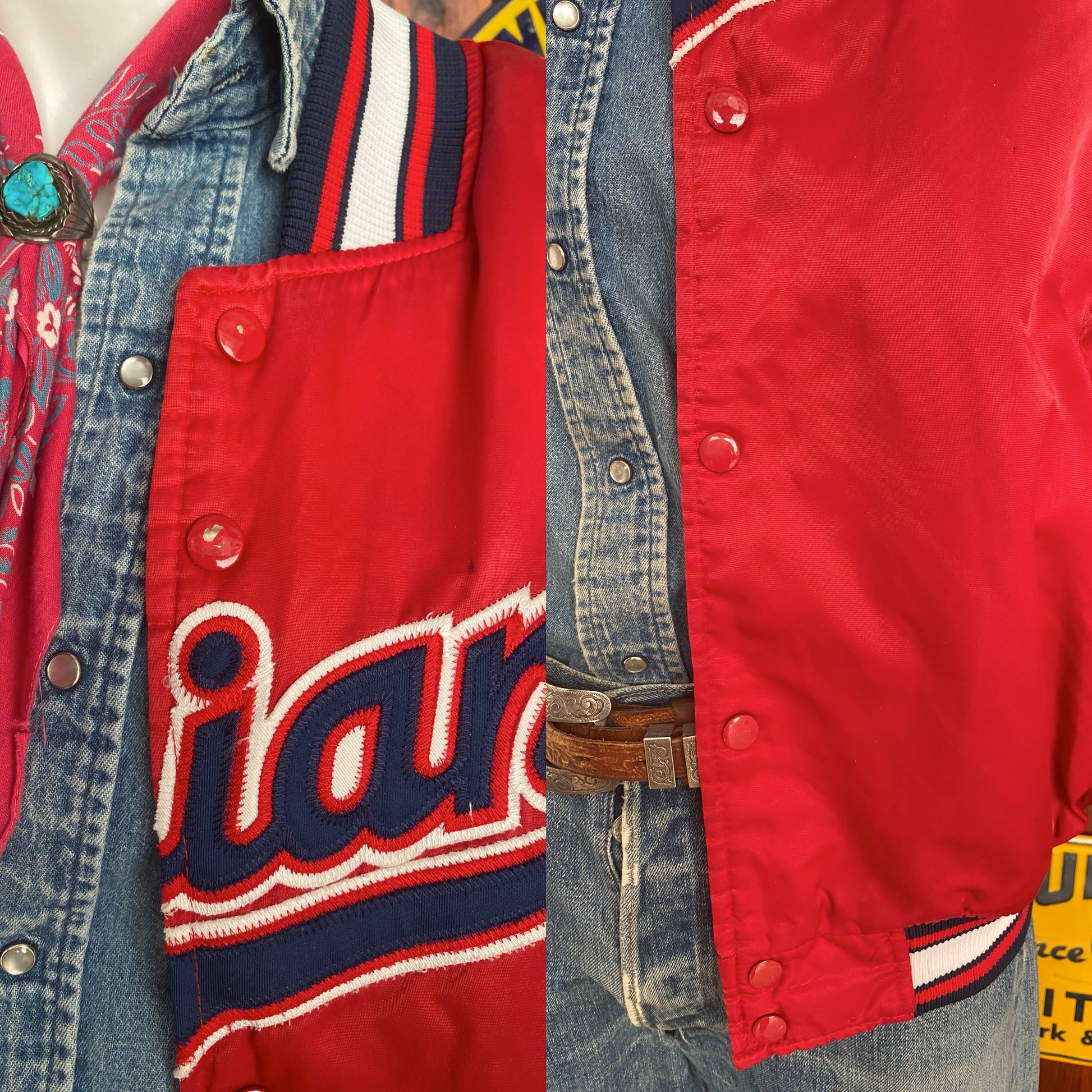 Vintage 1990s Cleveland Indians Starter satin jacket, size XL.