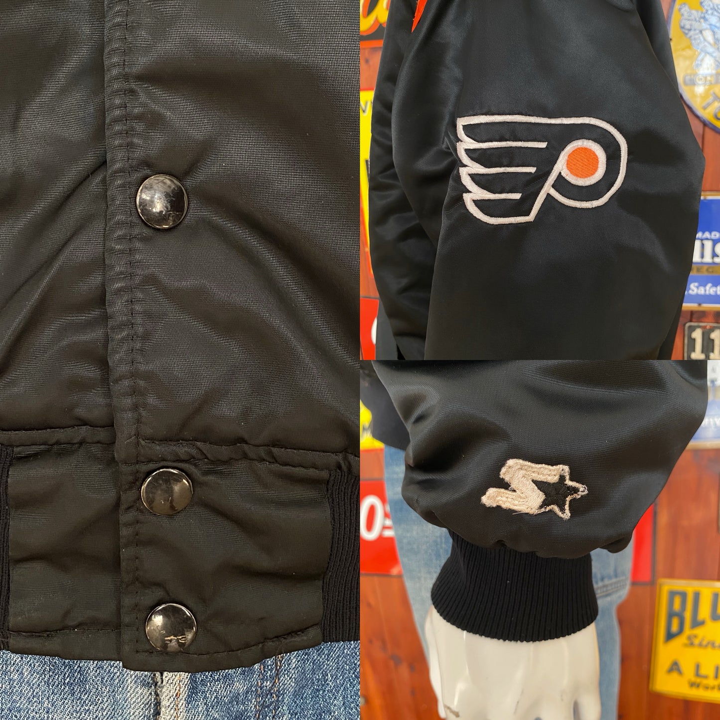 Vintage Philadelphia Flyers Starter satin jacket made in USA, size XLarge.