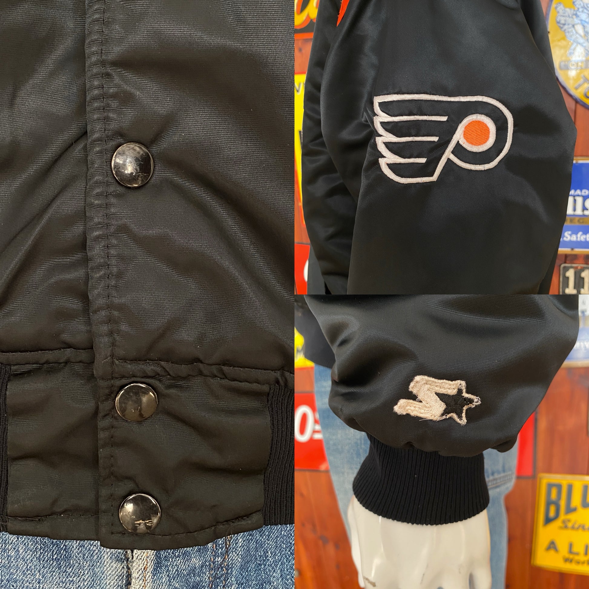 Vintage Philadelphia Flyers Starter satin jacket made in USA, size XLarge.
