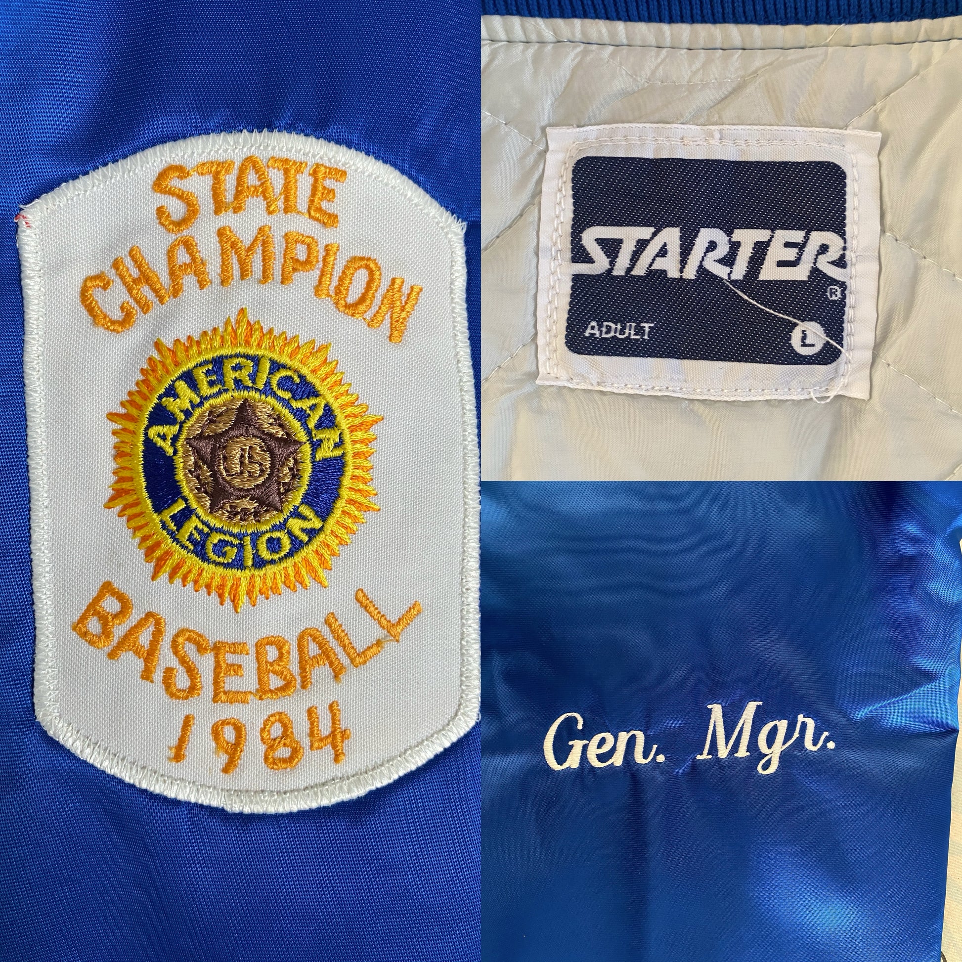 Vintage 1980s Post Starter satin jacket made in USA, size large.