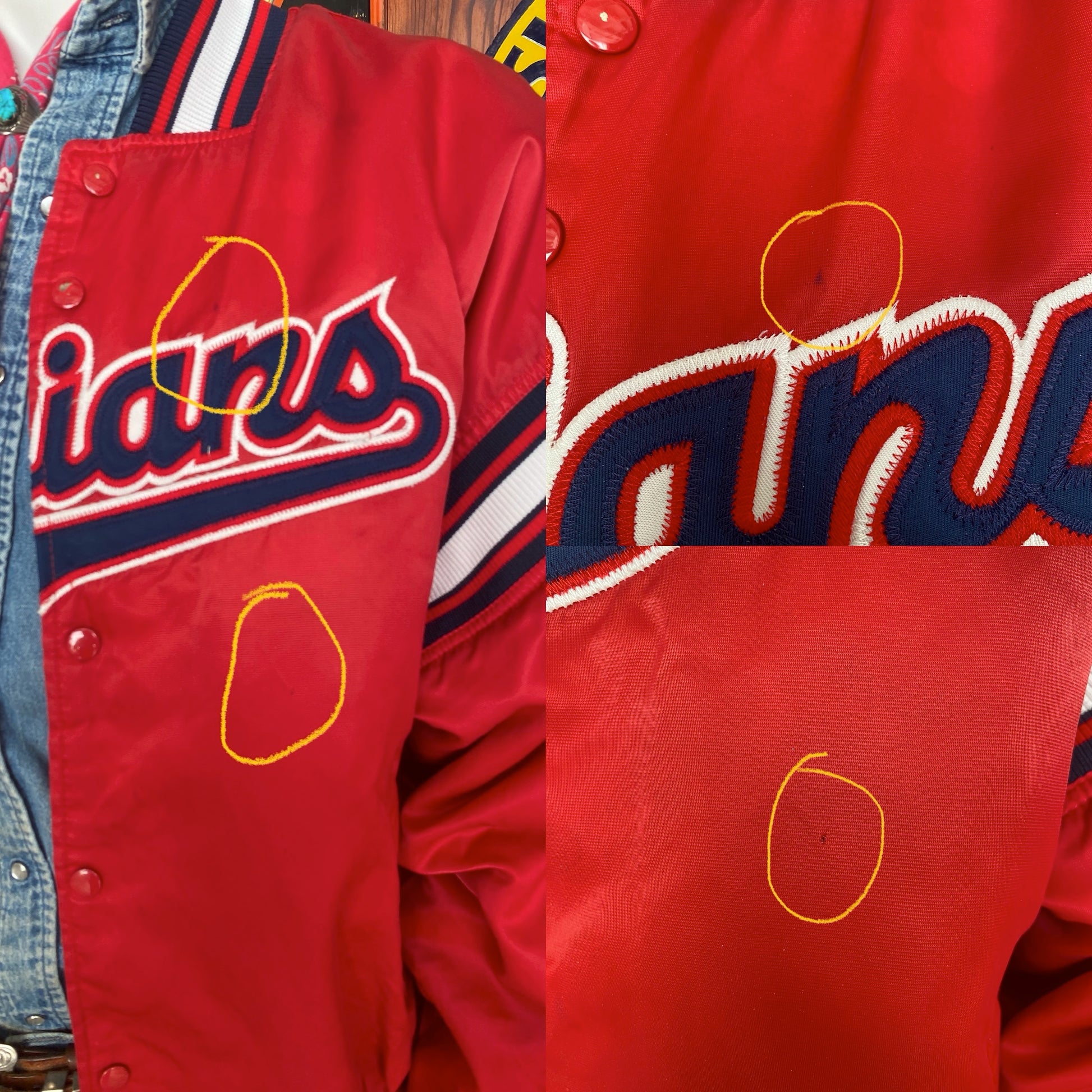 Vintage 1990s Cleveland Indians Starter satin jacket, size XL.