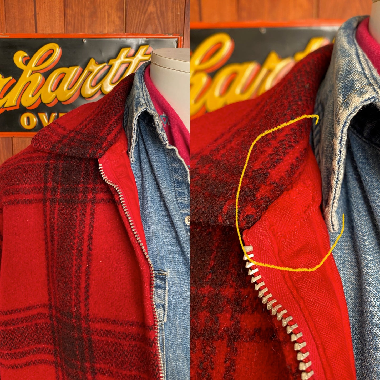 Vintage 1960s plaid wool hunting jacket, heavyweight check pattern, size 40US / 50EU.