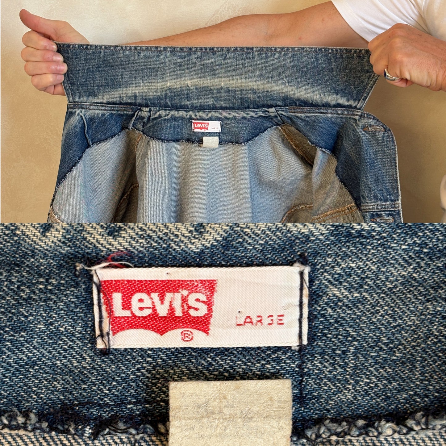 Size Large . Vintage 70s long Levis jacket Made in USA. - USA Vintage Bcn