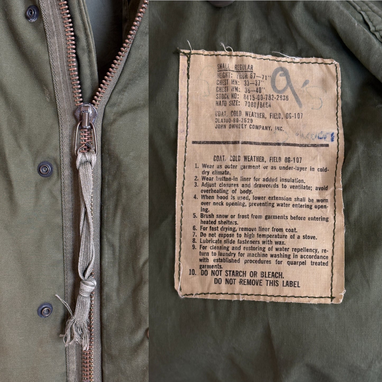 Small Regular – Authentic 1980 US Army M-65 Field Jacket Military by John Ownbey - USA Vintage Bcn