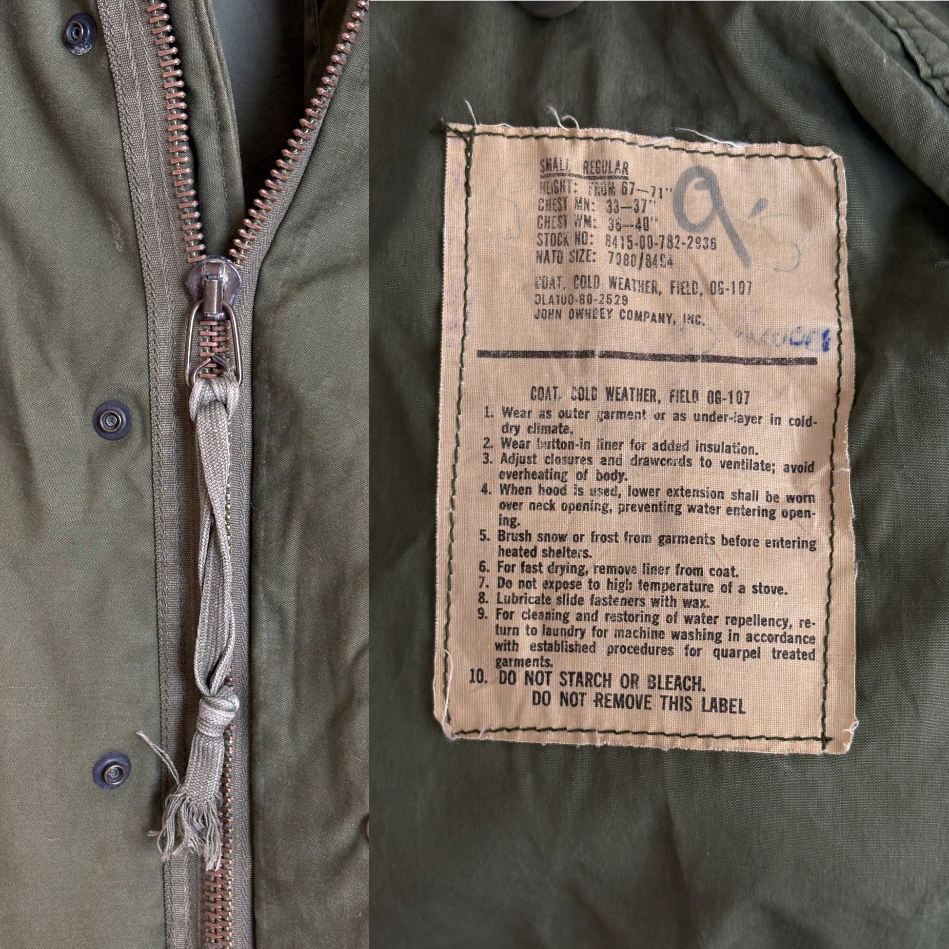 Small Regular – Authentic 1980 US Army M-65 Field Jacket Military by John Ownbey - USA Vintage Bcn