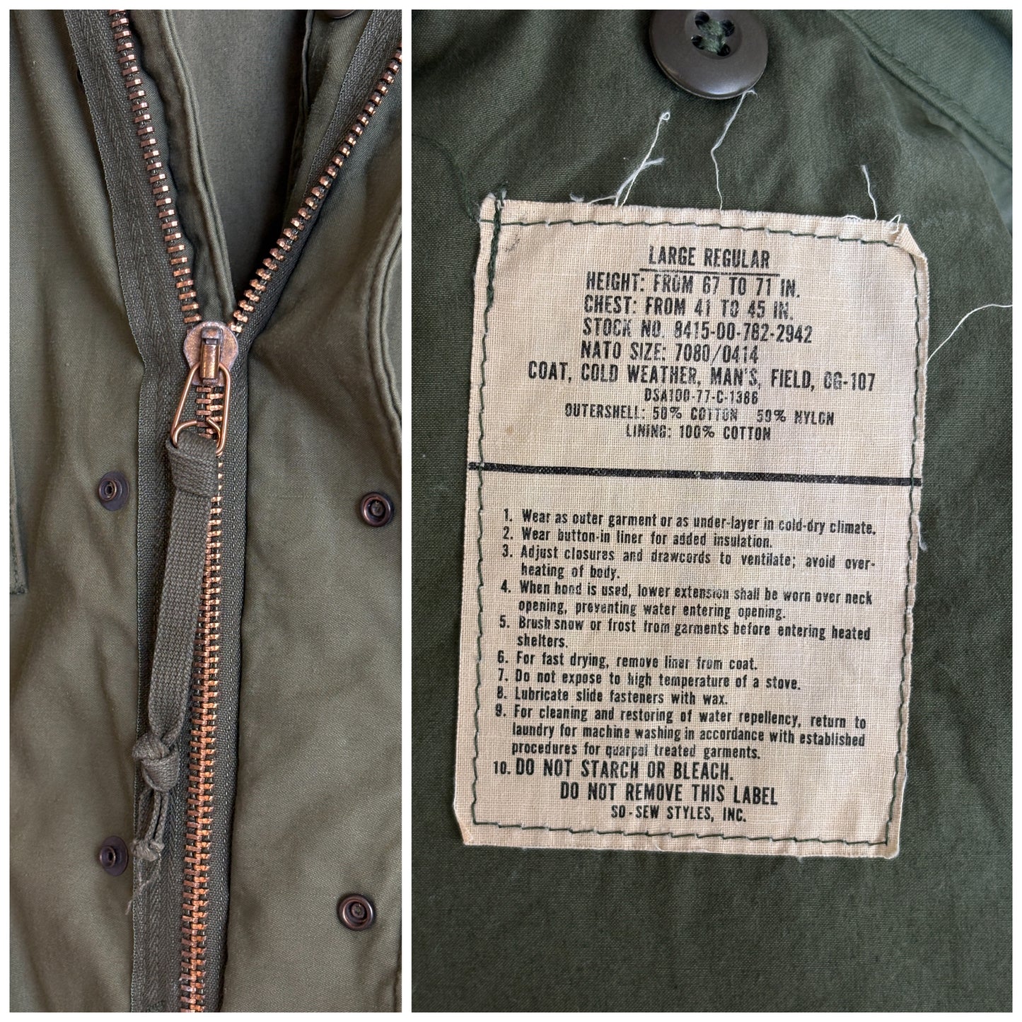 Large Reg.Authentic 1977 US Army M-65 field jacket Military - USA Vintage Bcn