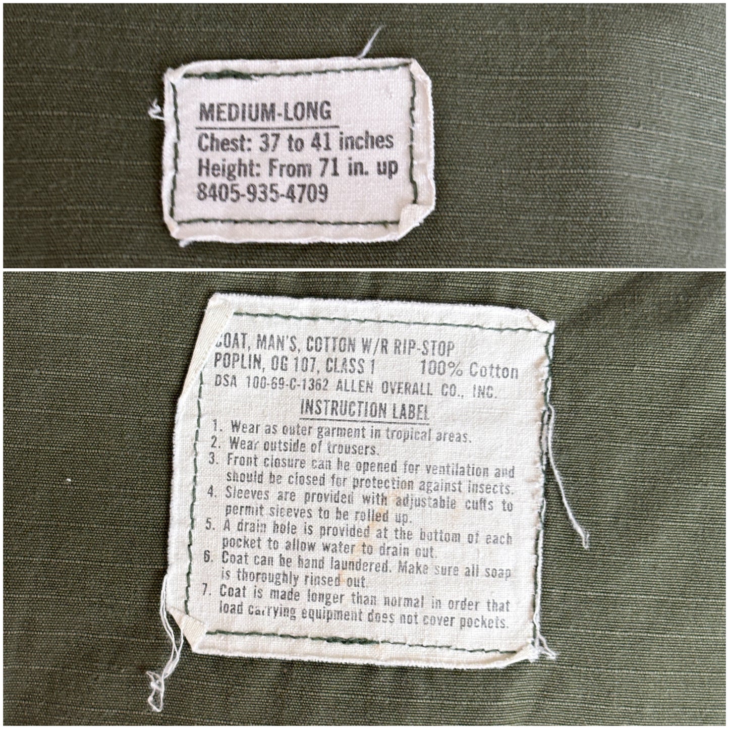 Med Long. Authentic 1969 101st Airborne US Army Vintage Vietnam jungle jacket.