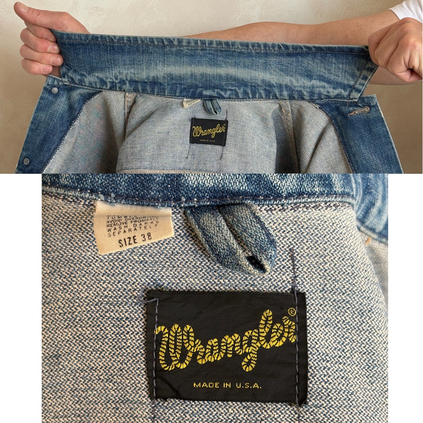 Vintage 70s Wrangler Denim Jacket 2-Pocket Made in USA Size 38US/48EU