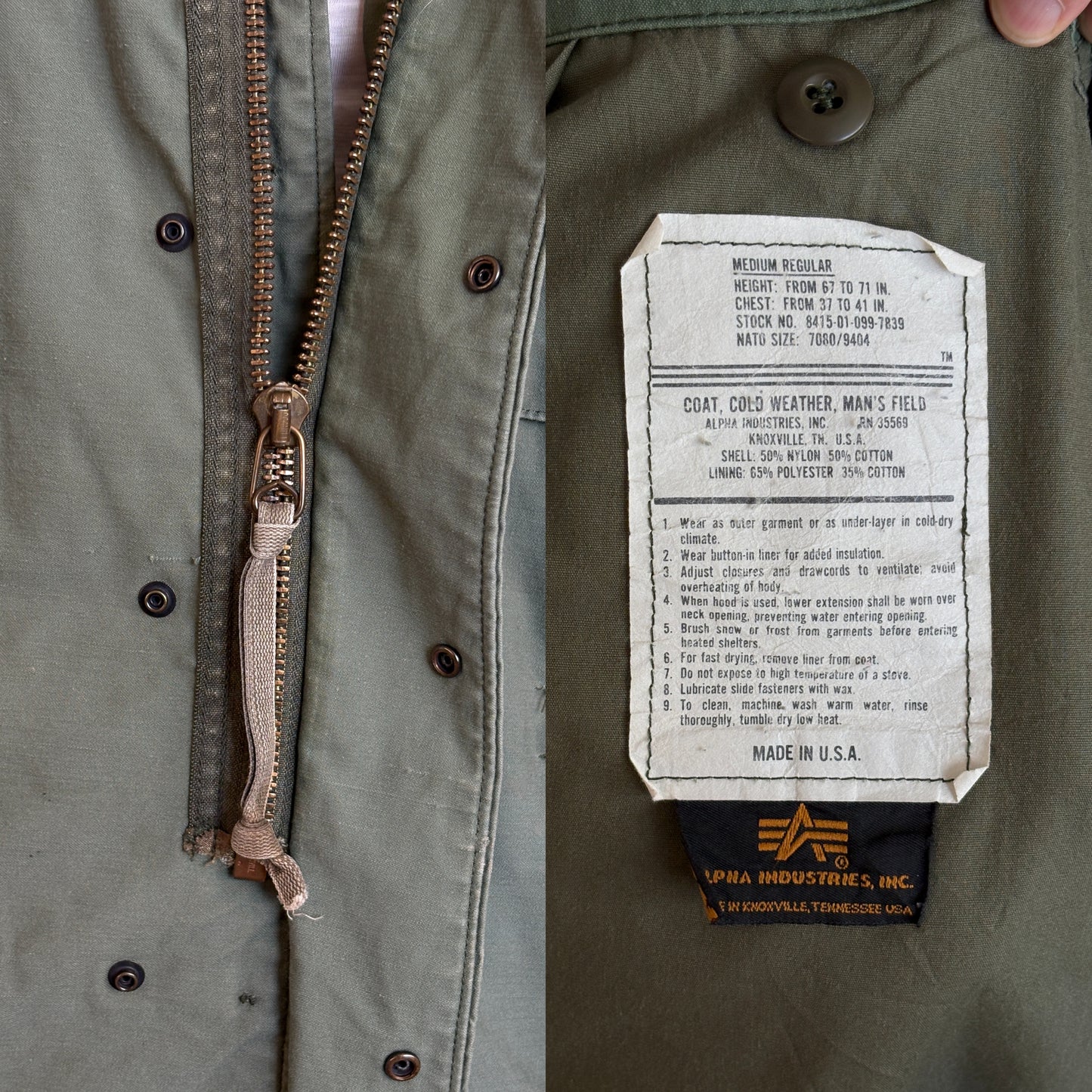 Medium Reg. Alpha Industries M-65 field jacket Military style (Made for civilians ) - USA Vintage Bcn
