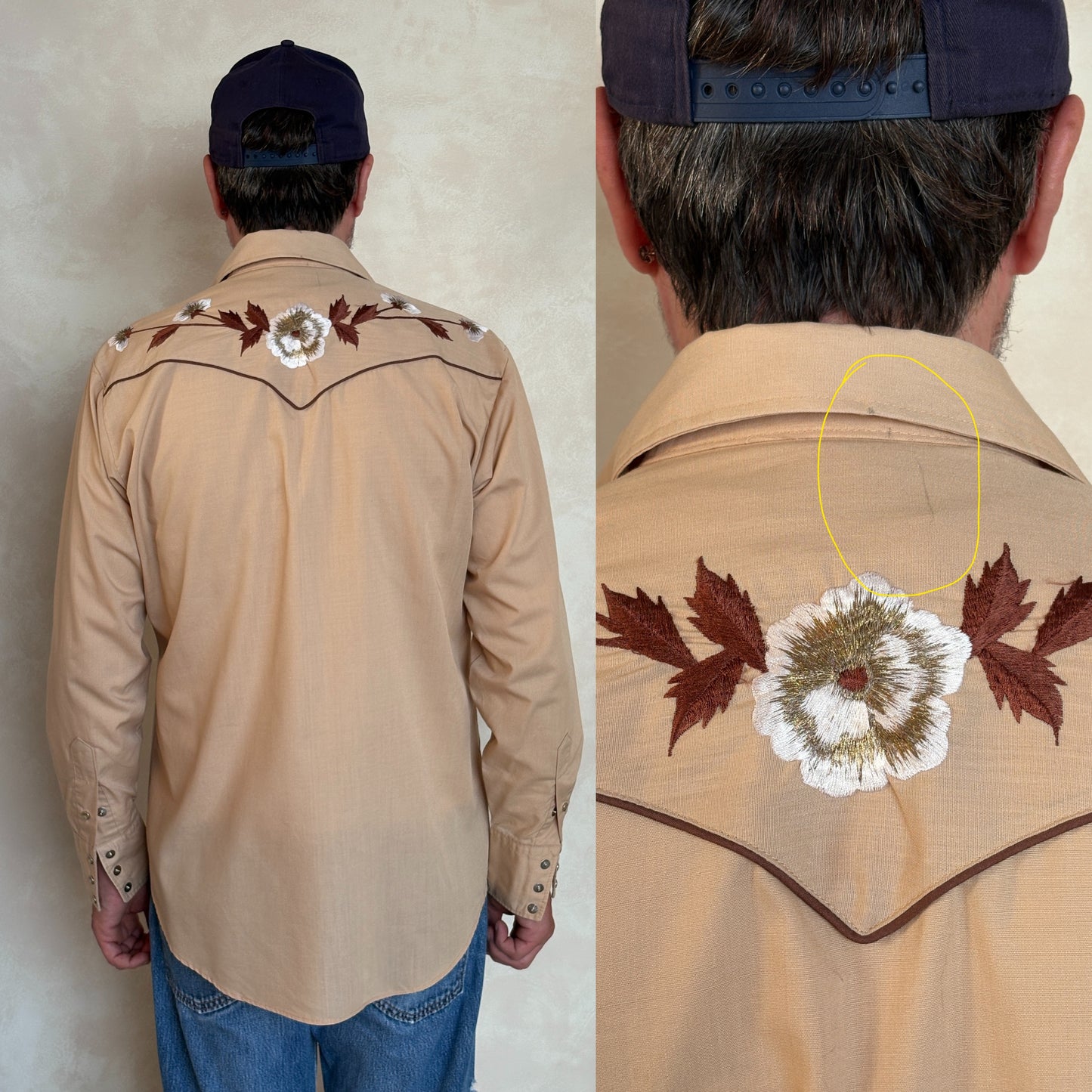 Size M. Authentic 70’s H Kenny Rogers embroidered shirt Western Shirt - USA Vintage Bcn