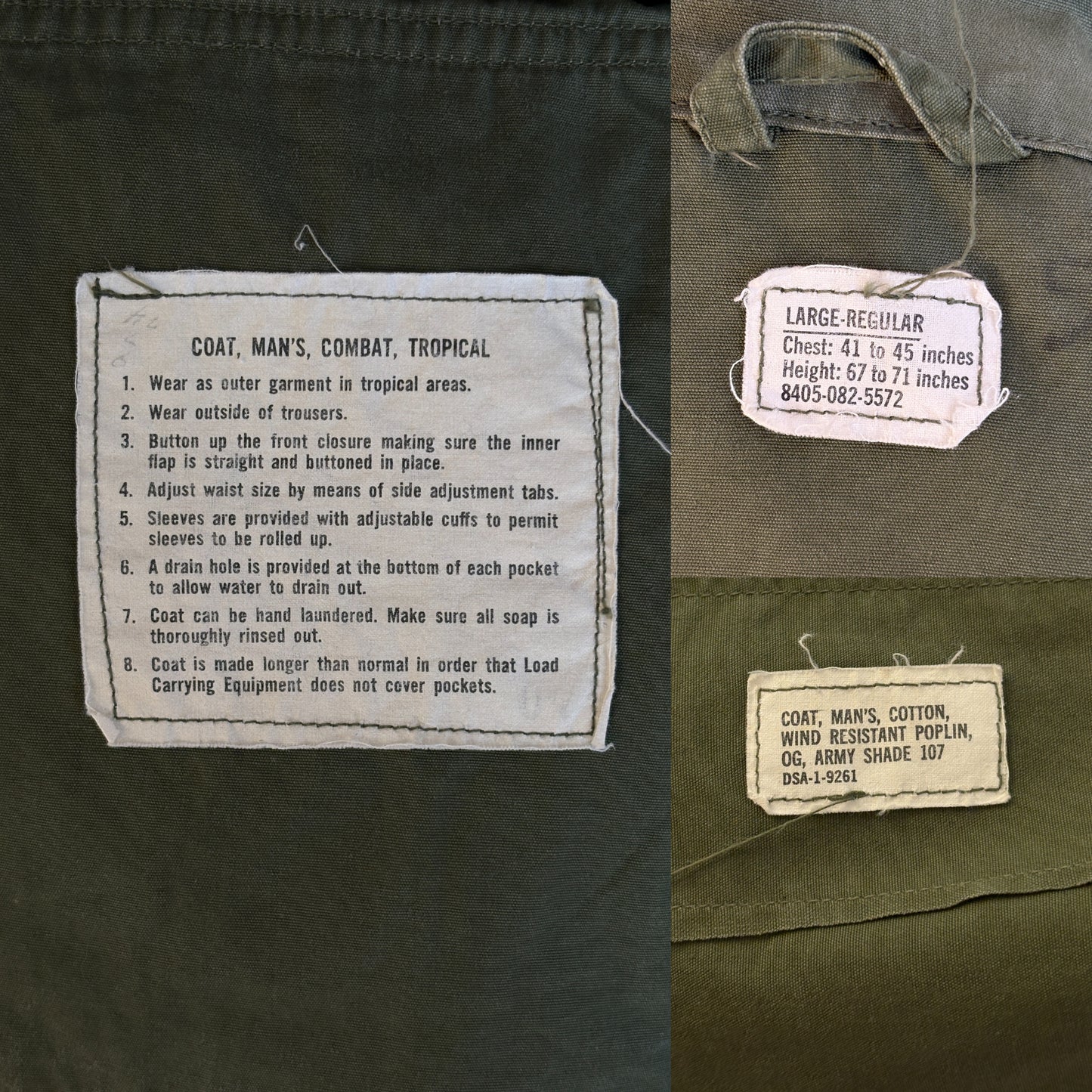 Size Large Reg. 2nd second pattern 1965 jungle jacket Vietnam war era - USA Vintage Bcn
