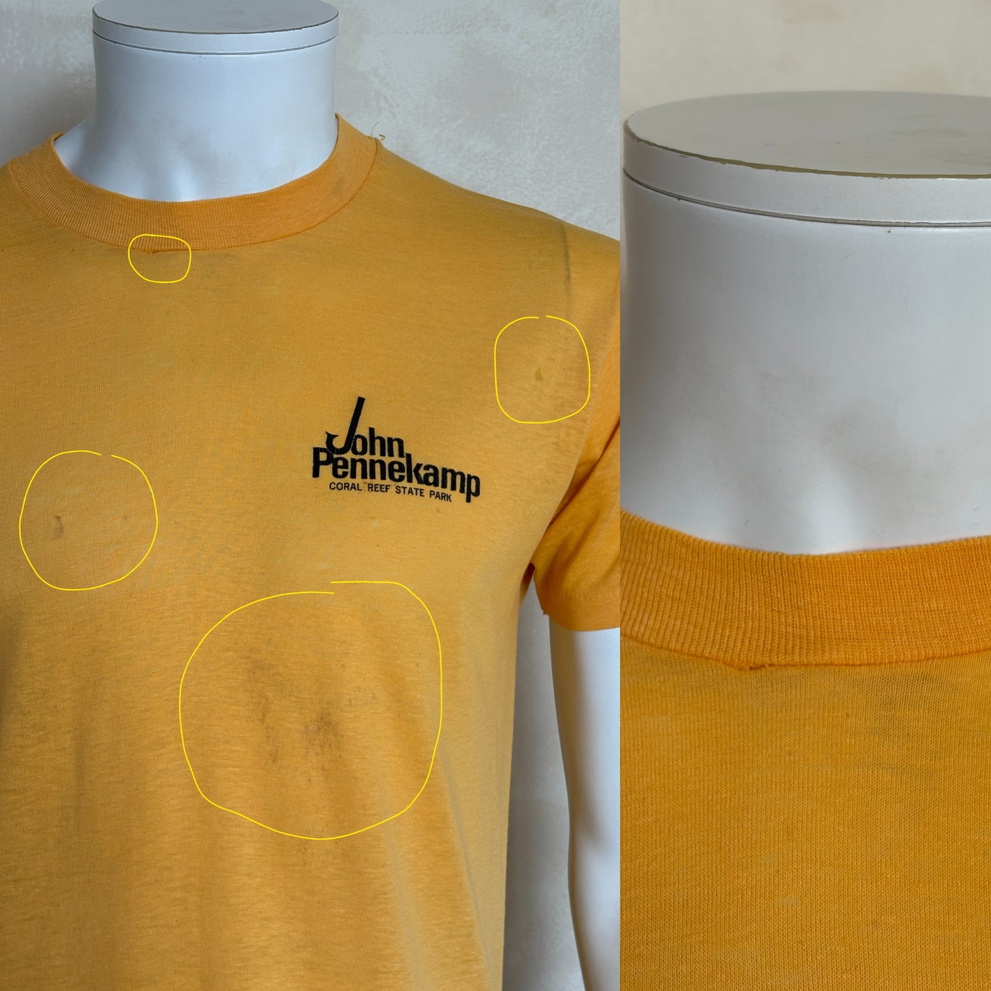 Vintage 1979 French Reef t-shirt with scuba diving graphic and tropical retro style, size large