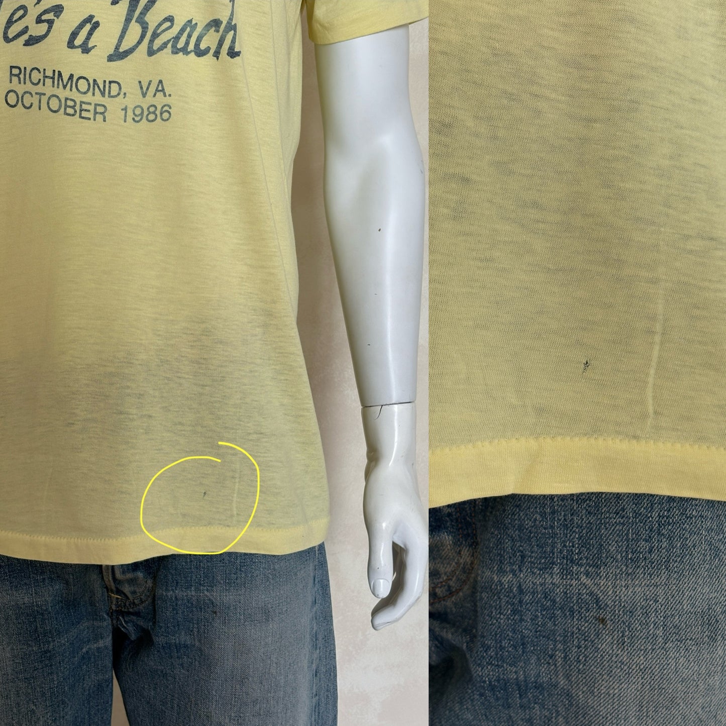 Vintage 1986 “Life’s a Beach” t-shirt from Richmond VA with retro beach scene and party vibe, size XL