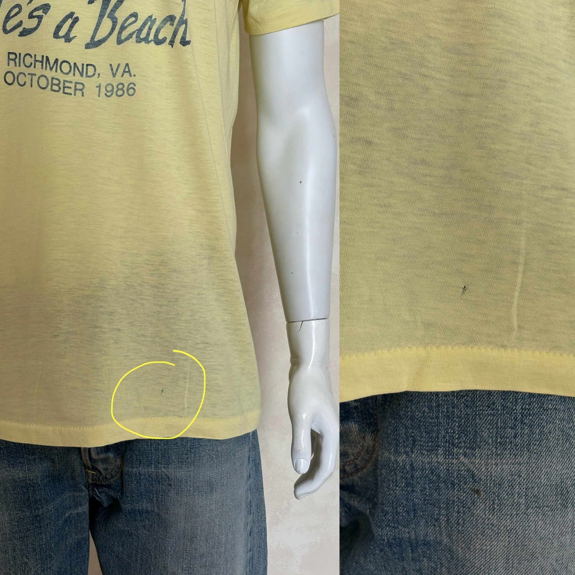 Vintage 1986 “Life’s a Beach” t-shirt from Richmond VA with retro beach scene and party vibe, size XL