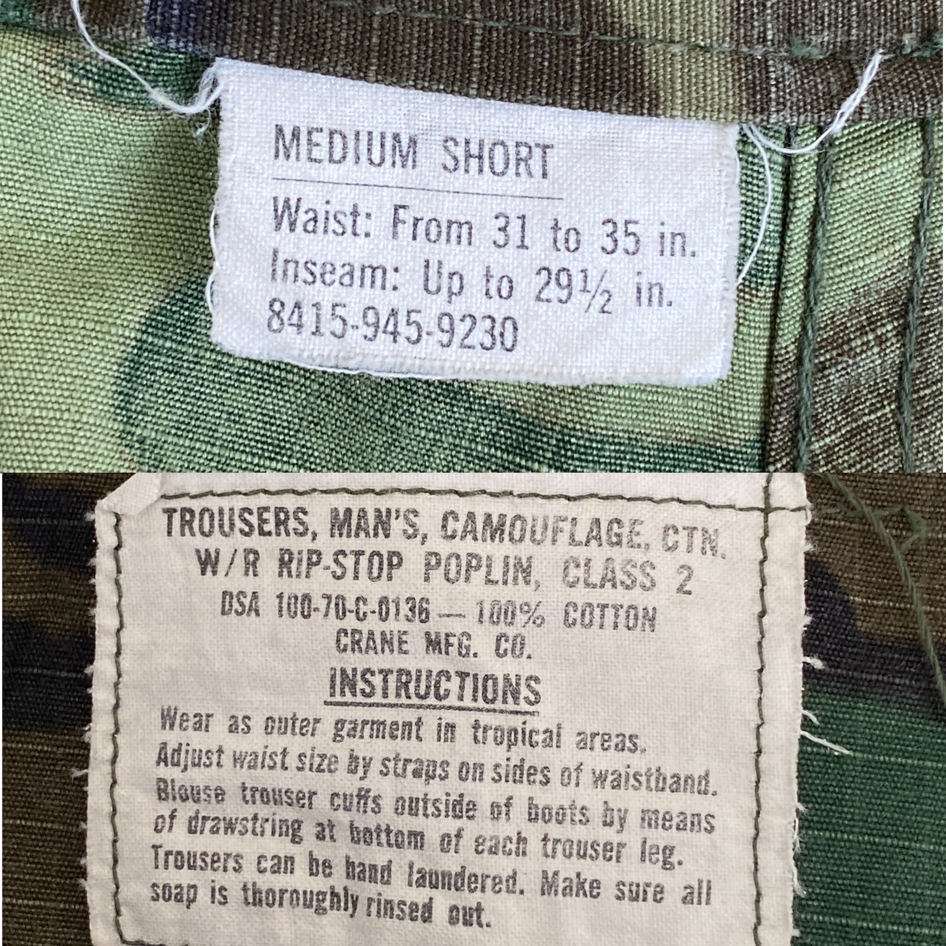 Med Short . Authentic US Army 1970 Vietnam war era camouflage jungle pants. - USA Vintage Bcn