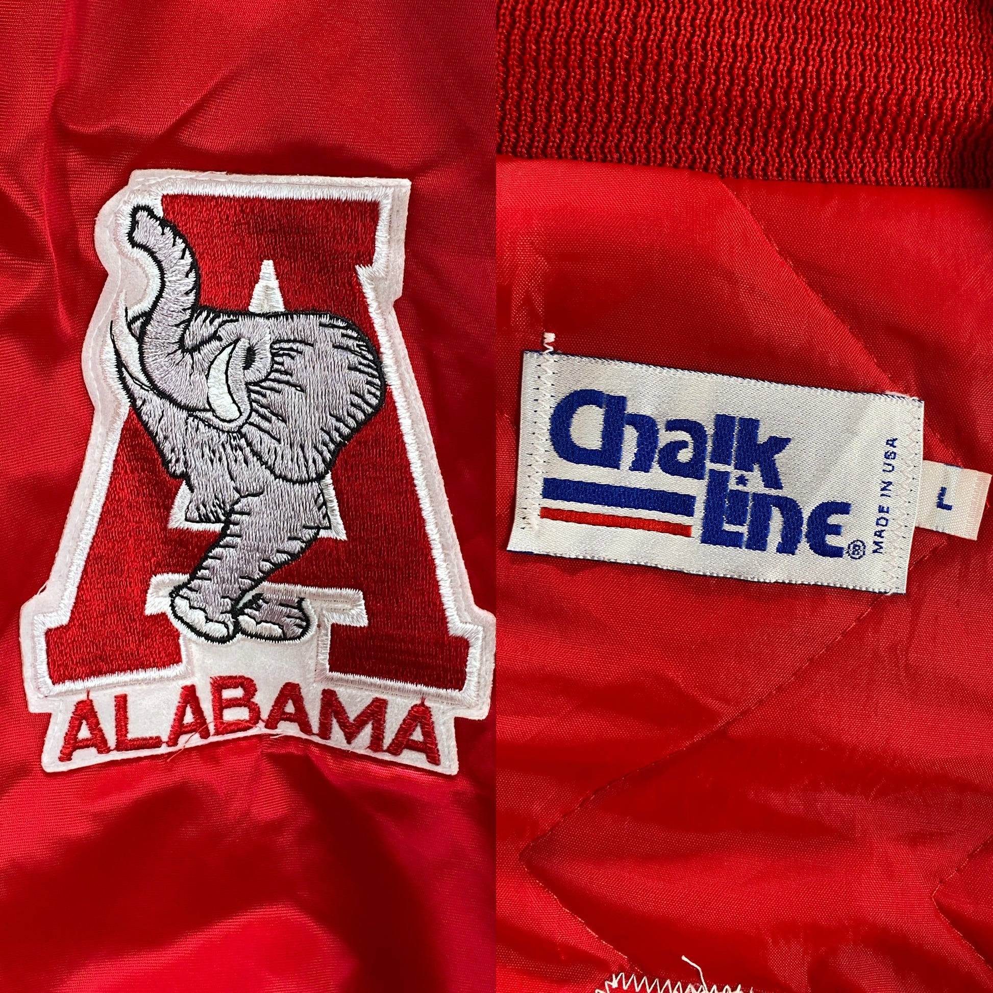 Size Large. Alabama Crimson Tide Vintage 80s Satin Varsity Jacket by Chalk Line – Made in USA - USA Vintage Bcn