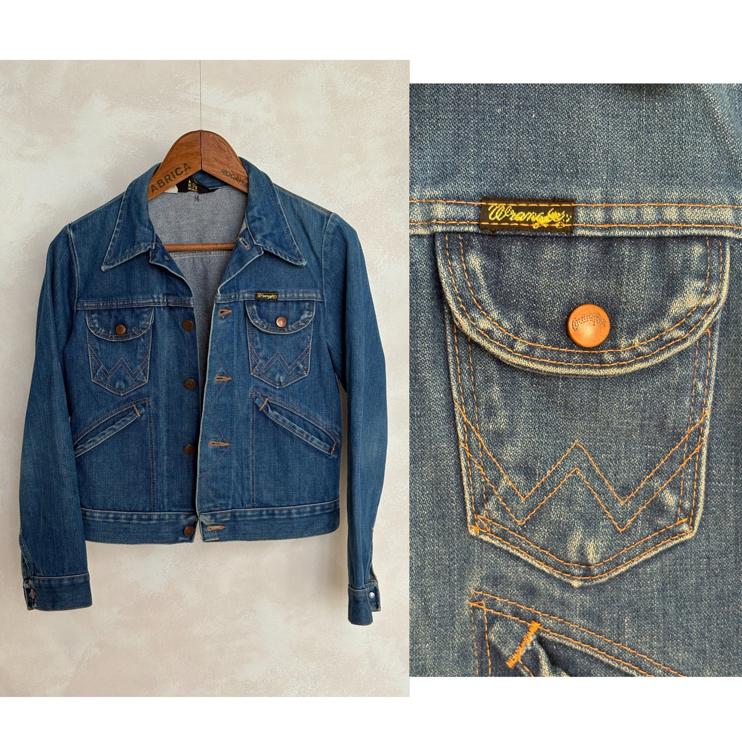 Size 16 . Vintage 70s Wrangler Denim Jacket – 4 Pockets – Made in USA - USA Vintage Bcn