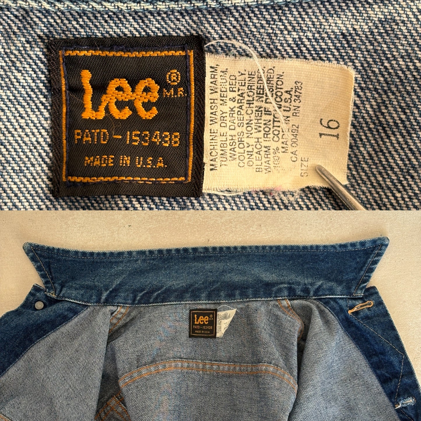 Size 16 . Vintage 80s Lee Denim Jacket – 2 Pockets – Made in USA - USA Vintage Bcn