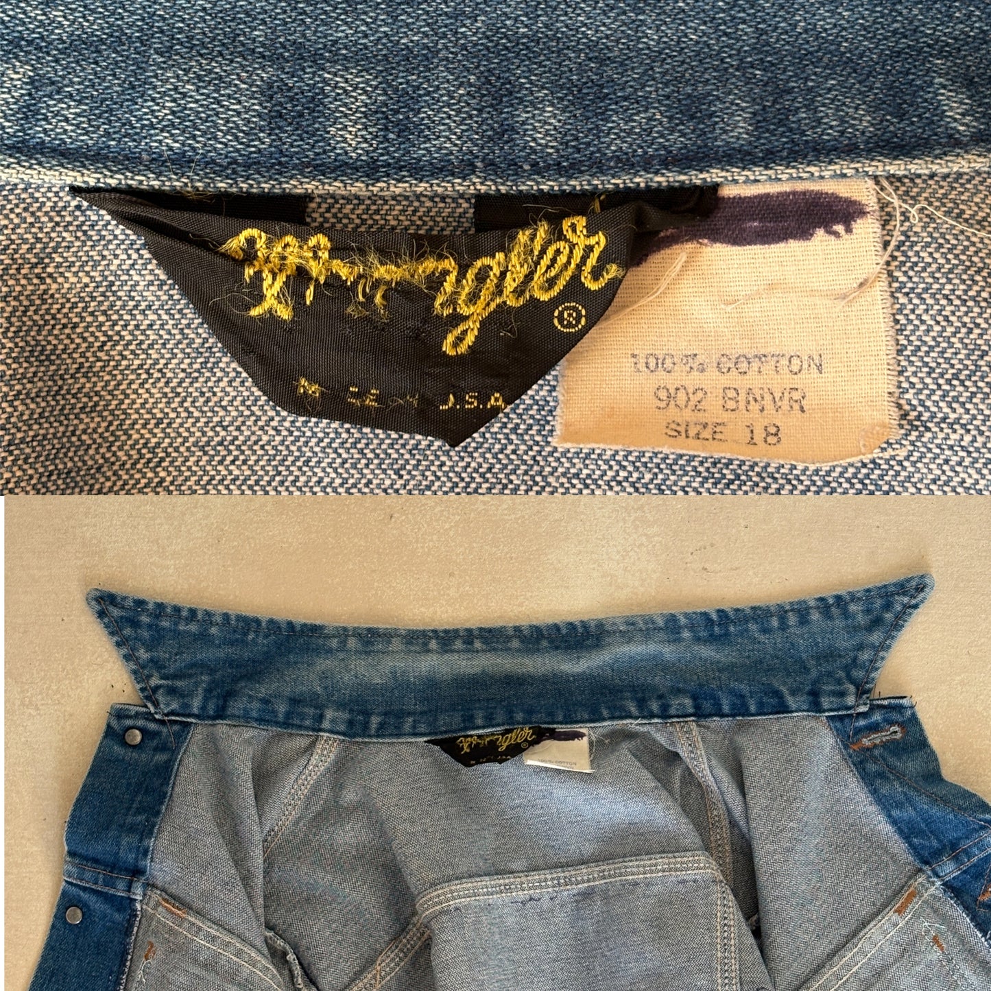 Size 18 . Vintage 70s Wrangler Denim Jacket – 4 Pockets – Made in USA - USA Vintage Bcn