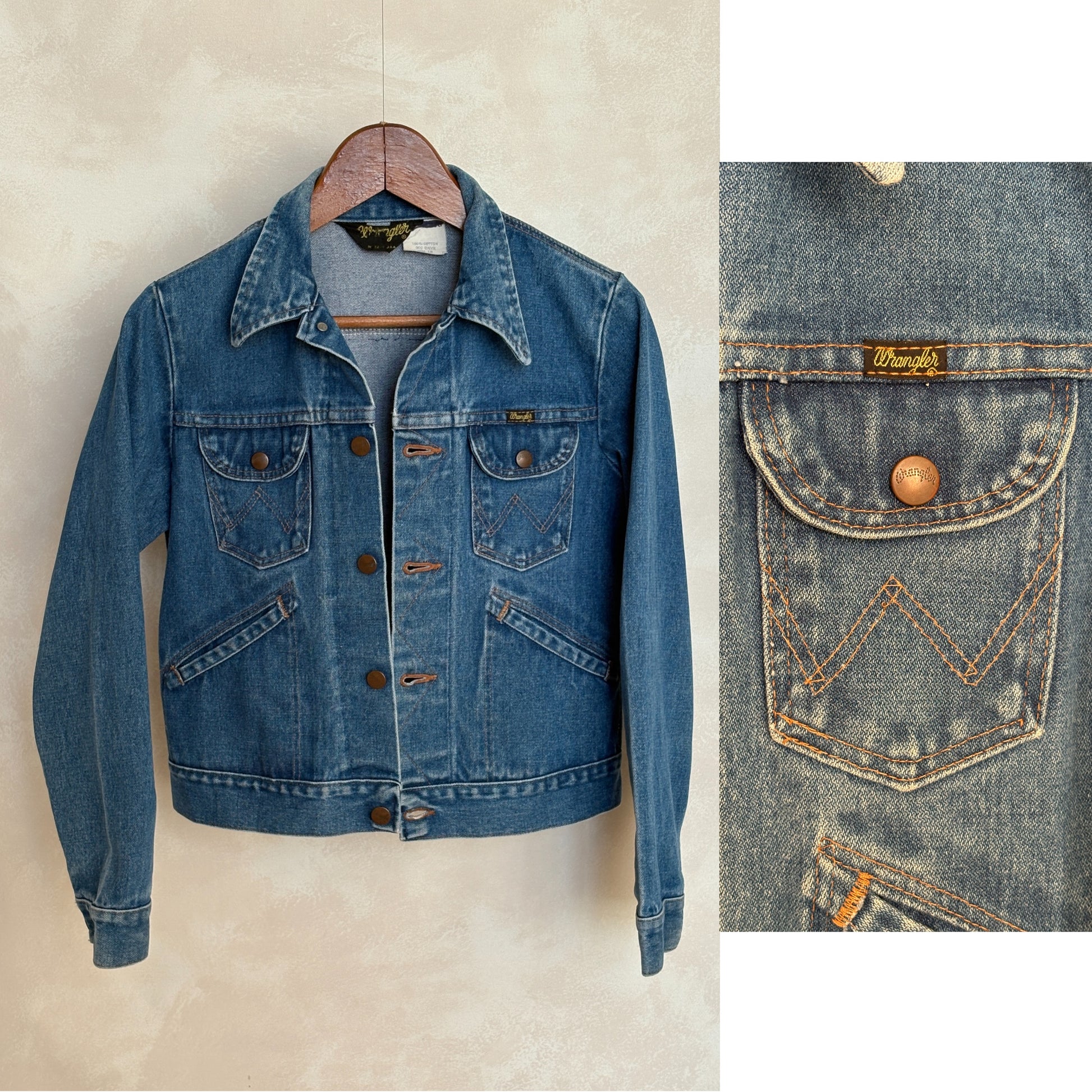 Size 18 . Vintage 70s Wrangler Denim Jacket – 4 Pockets – Made in USA - USA Vintage Bcn