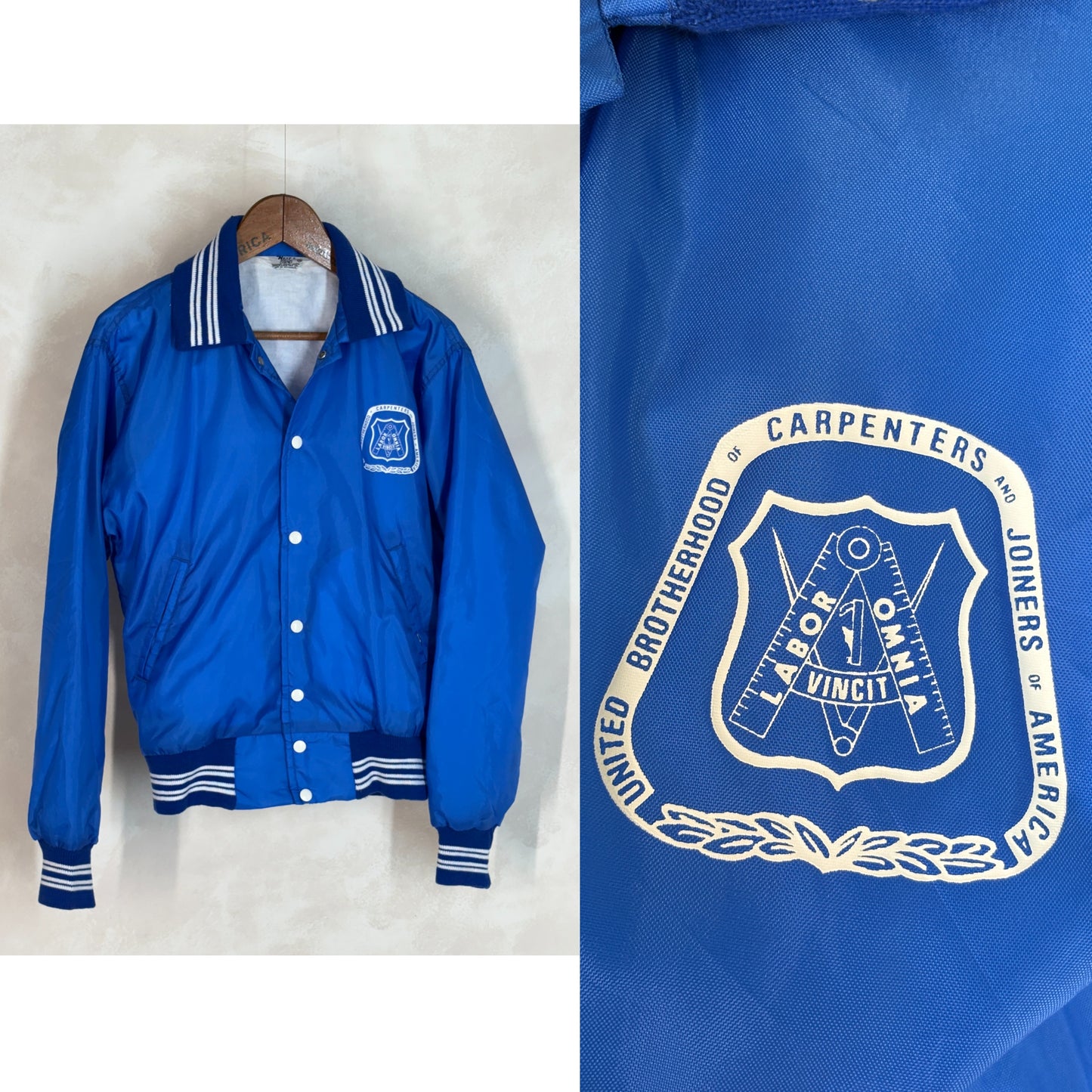 Size Small. Vintage Brotherhood of carpenters 70s Nylon Jacket Made In USA West Wind - USA Vintage Bcn