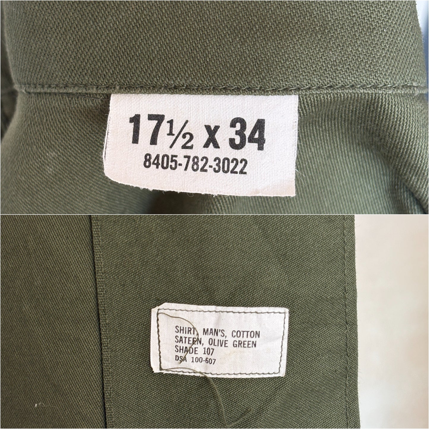 XL, Authentic 1966 US Army OG-107 Fatigue Shirt – Vietnam War Era Small