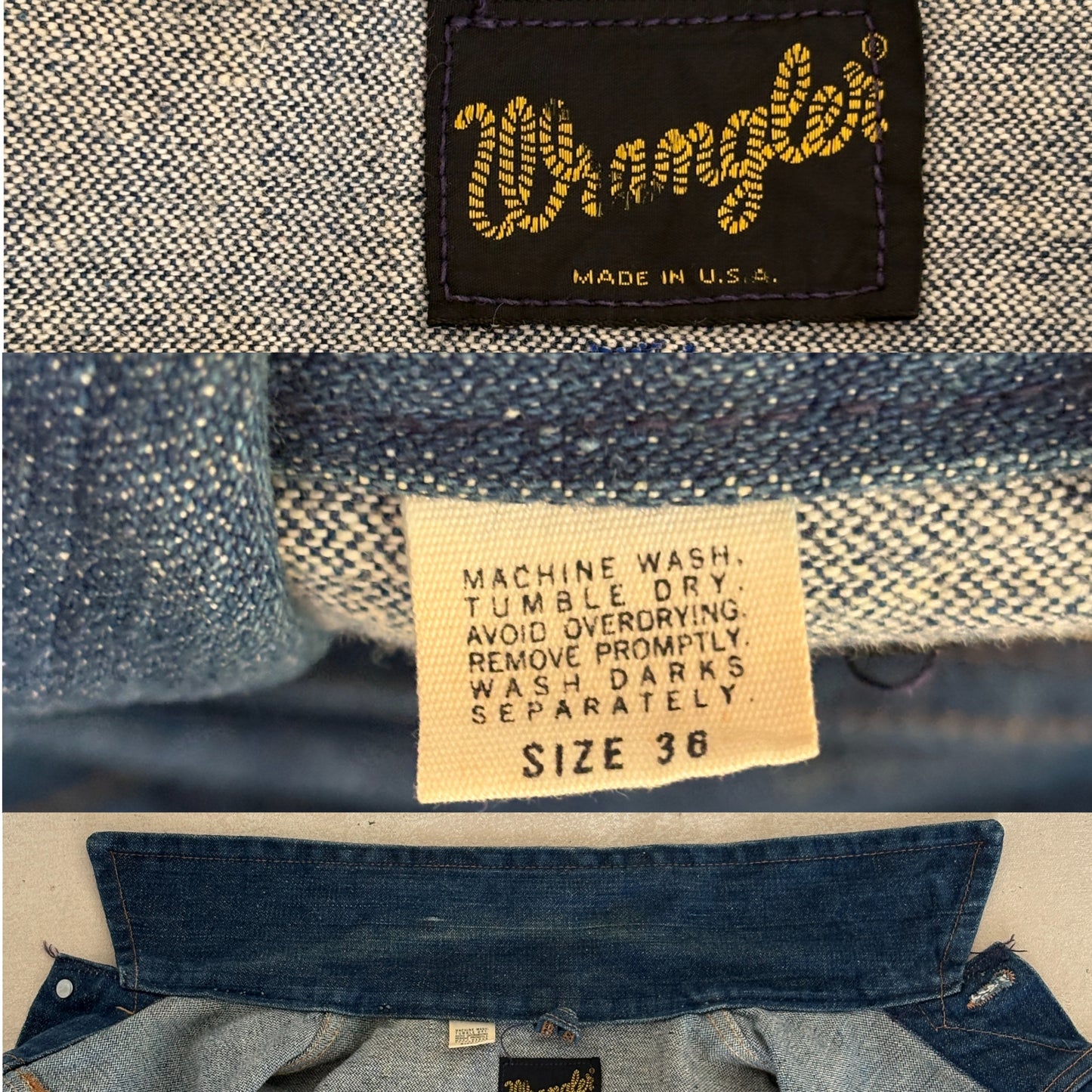 Size 36US / 46EU . Vintage 70s Wrangler Denim Jacket – 4 Pockets – Made in USA - USA Vintage Bcn