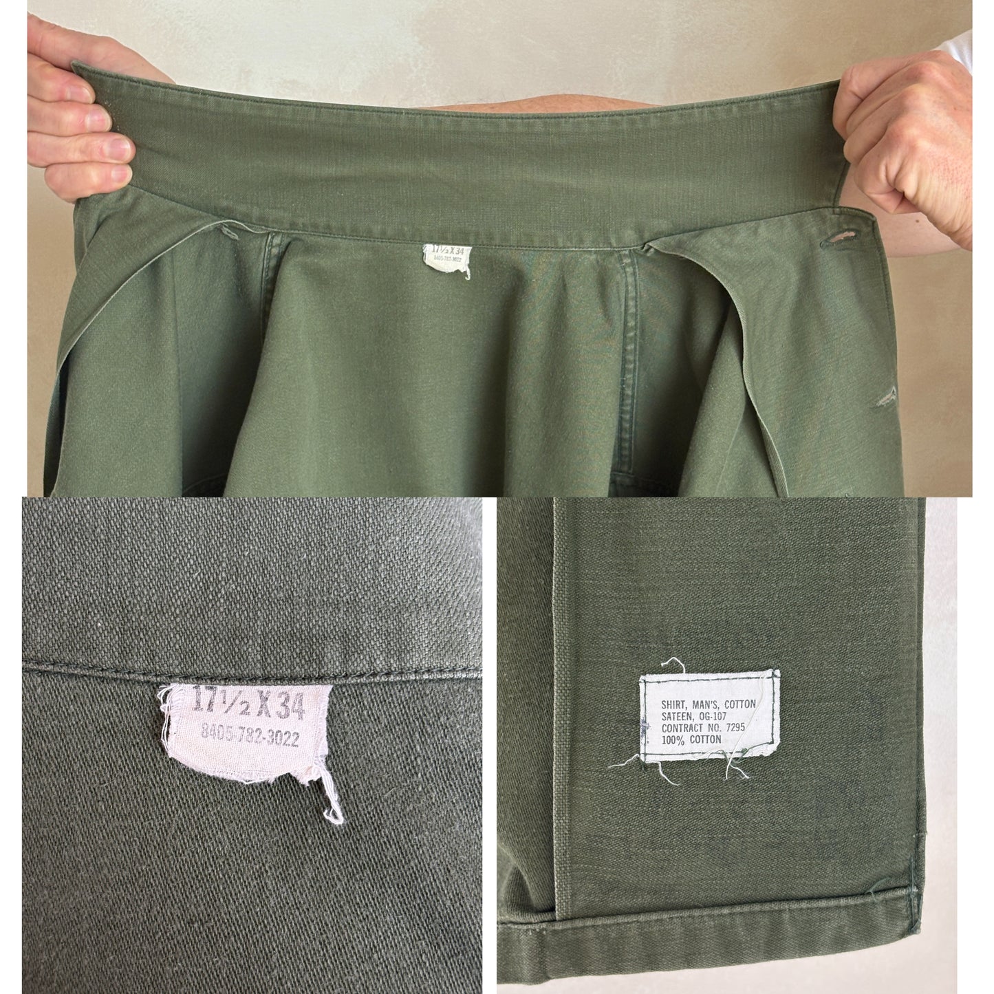 XL, Authentic 1966 US Army OG-107 Fatigue Shirt – Vietnam War Era Small