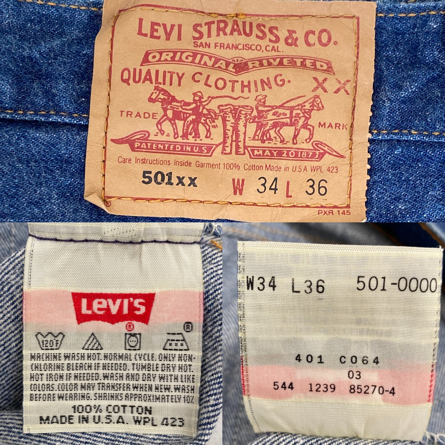 34X36 Levi's 501 Vintage Denim Jeans Made in USA dark blue - USA Vintage Bcn
