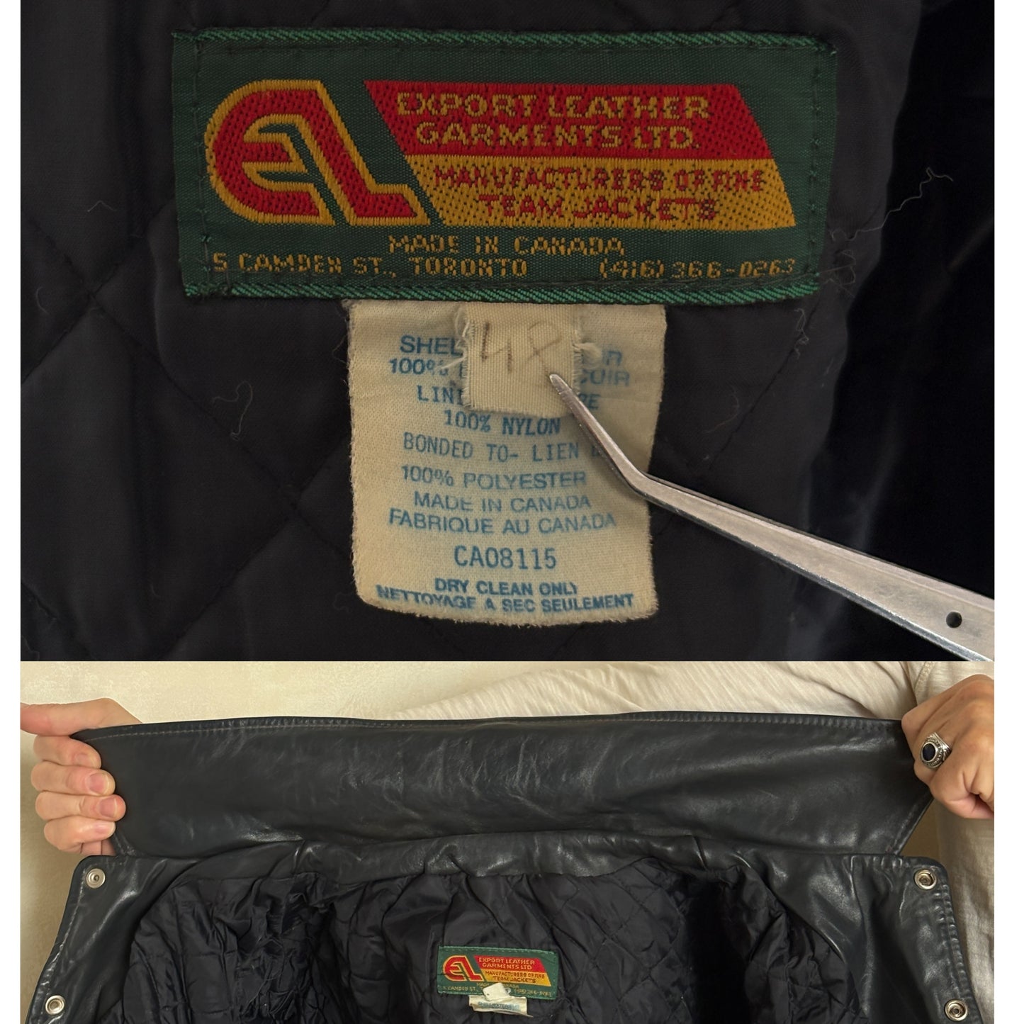Size 48 US / 58 EU · Vintage 90s Leather College Jacket — Brock University Bomber Canadian Varsity-AJ357 Studio