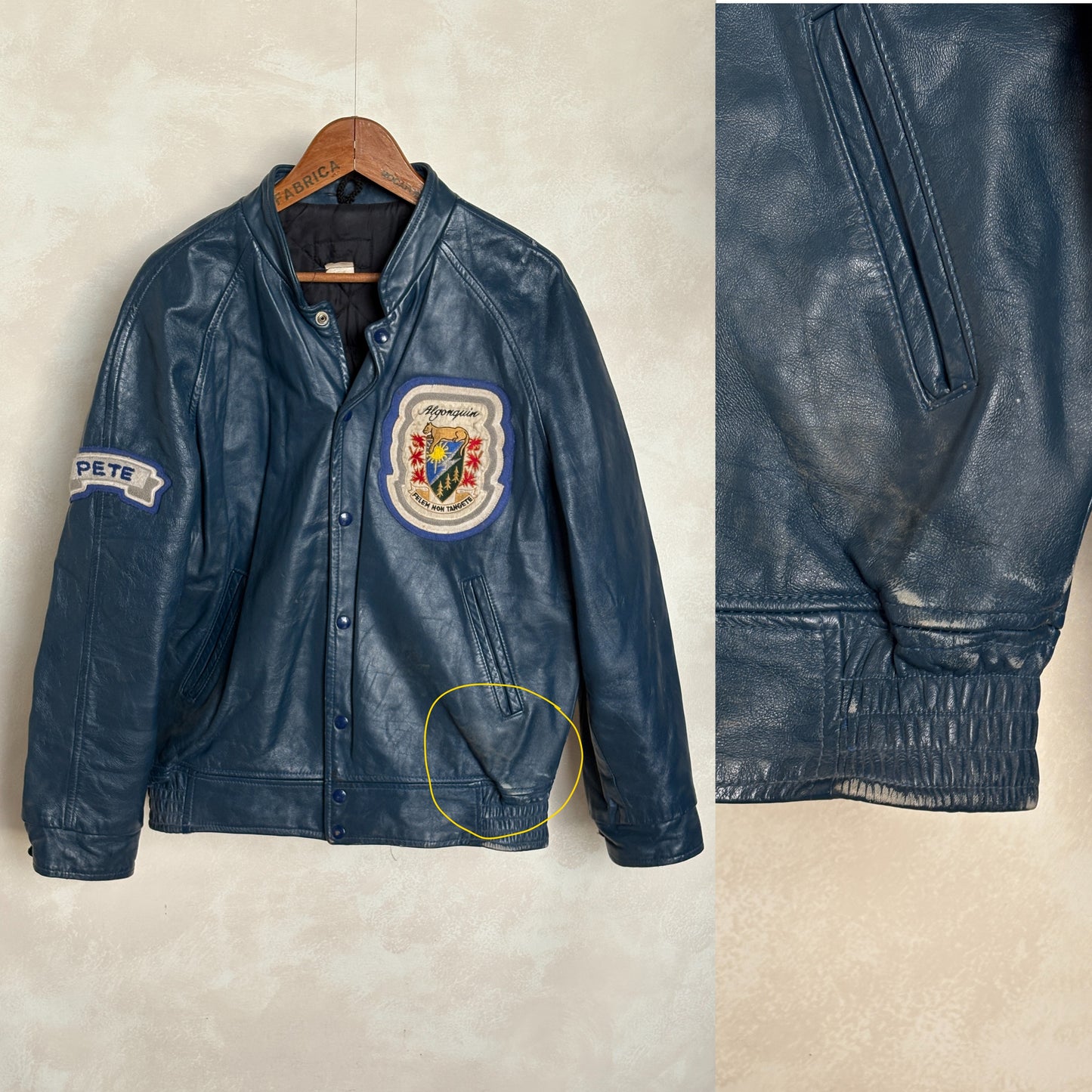 Size 42US / 52EU Vintage 1980s Algonquin College Leather Varsity Jacket — Business Department Bomber — Canadian University Jacket