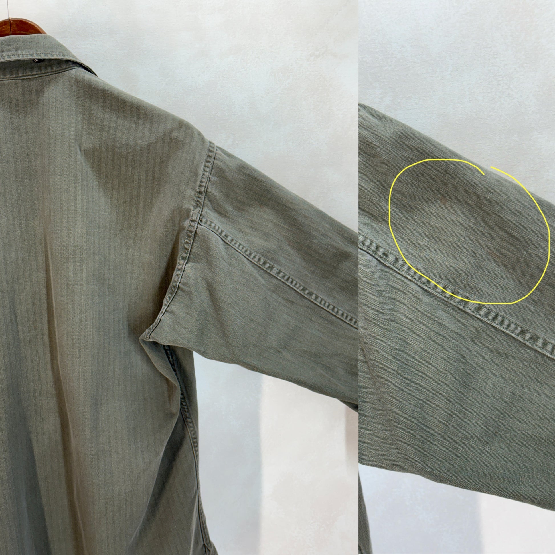 36 Reg. (Medium) Authentic 1950s US Army HBT Utility Shirt – Korean War Era – Type II – 13 Star Buttons - USA Vintage Bcn