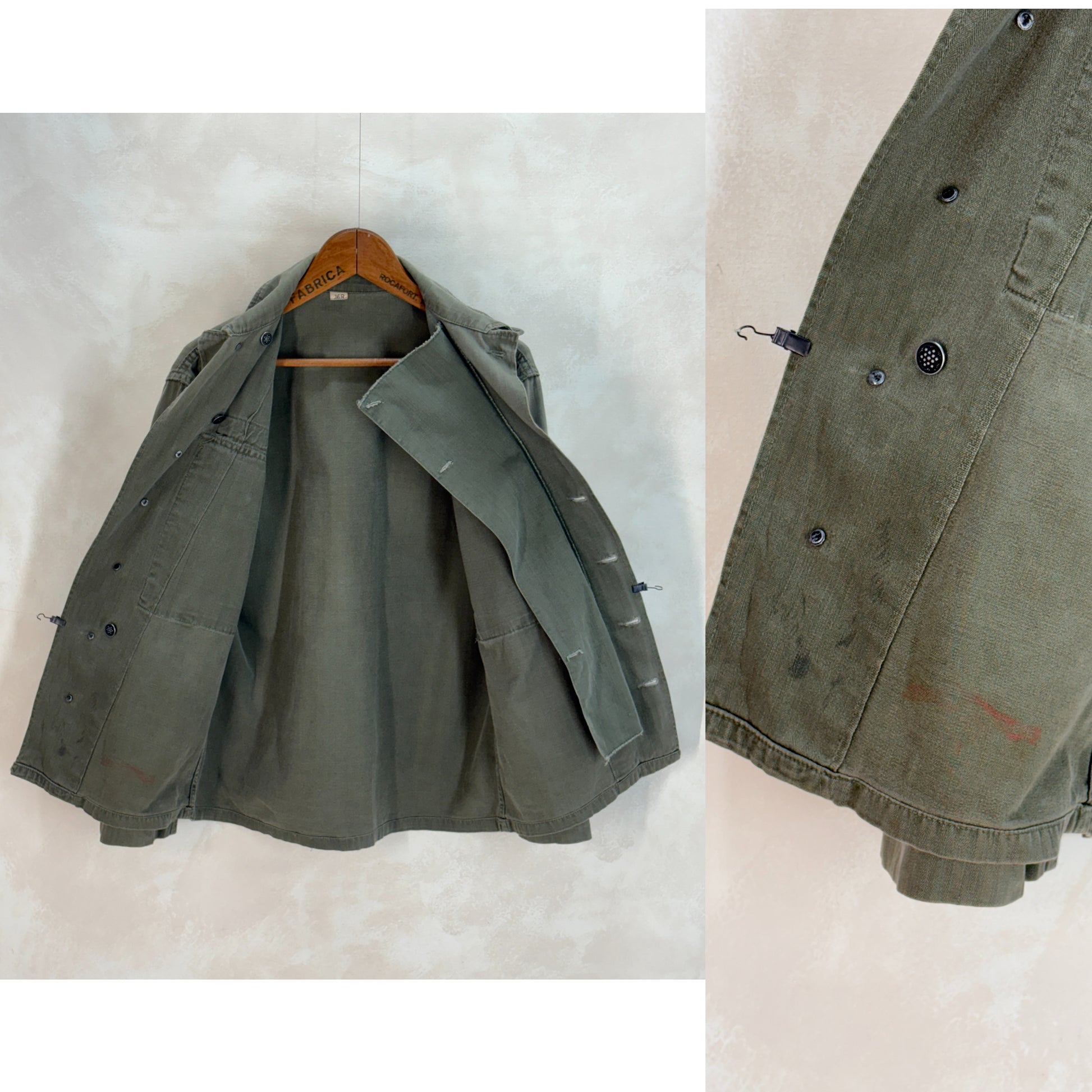 36 Reg. (Medium) Authentic 1950s US Army HBT Utility Shirt – Korean War Era – Type II – 13 Star Buttons - USA Vintage Bcn