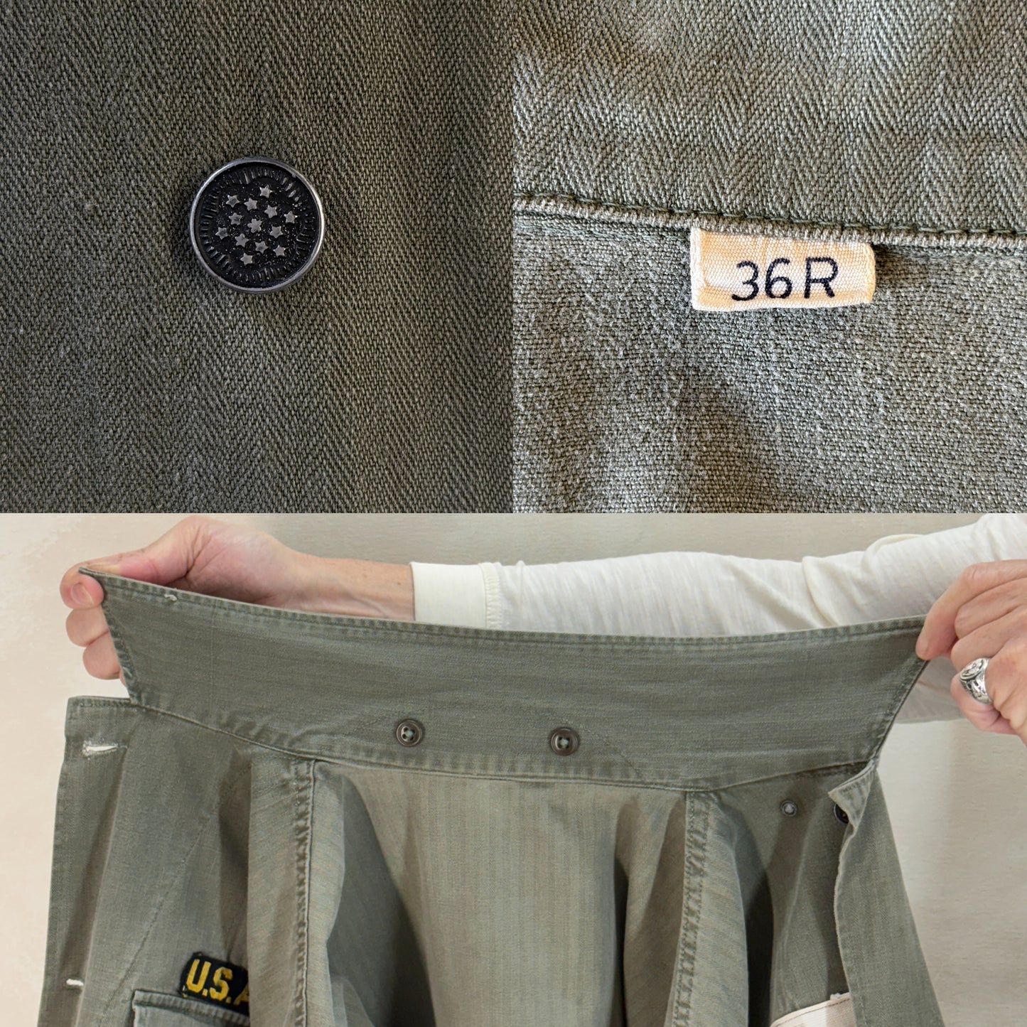 36 Reg. (Medium) Authentic 1950s US Army HBT Utility Shirt – Korean War Era – Type II – 13 Star Buttons - USA Vintage Bcn