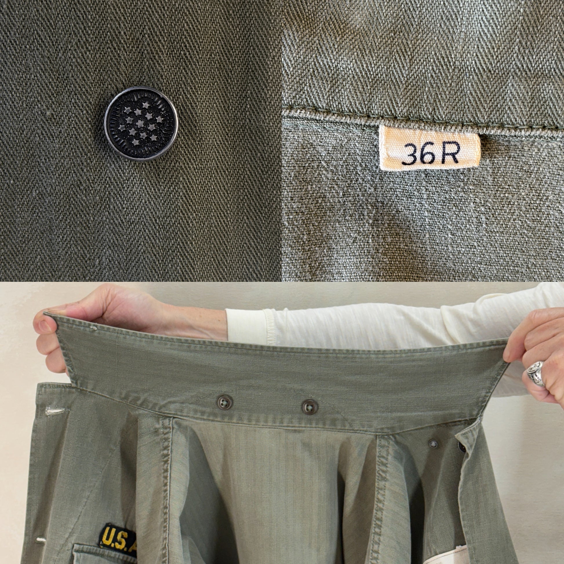 36 Reg. (Medium) Authentic 1950s US Army HBT Utility Shirt – Korean War Era – Type II – 13 Star Buttons - USA Vintage Bcn